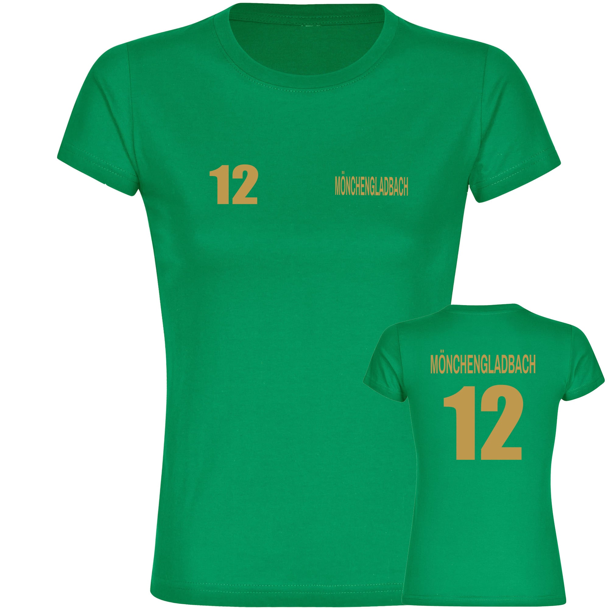 multifanshop Damen T-Shirt - M&ouml;nchengladbach - Trikot Nummer 12 gold - Druck gold metallic - Frauen 