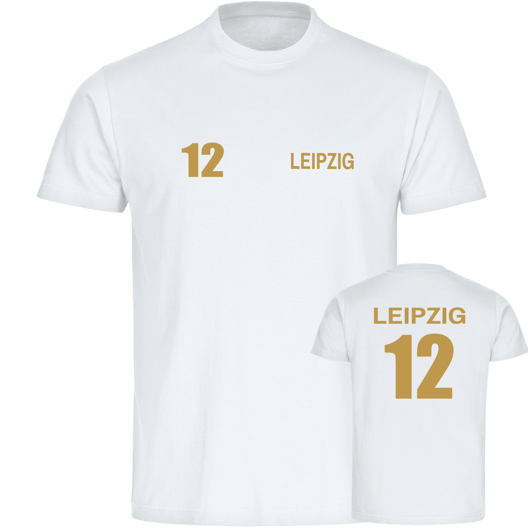 multifanshop Kinder T-Shirt - Leipzig - Trikot Nummer 12 gold - Druck gold metallic - Kind 