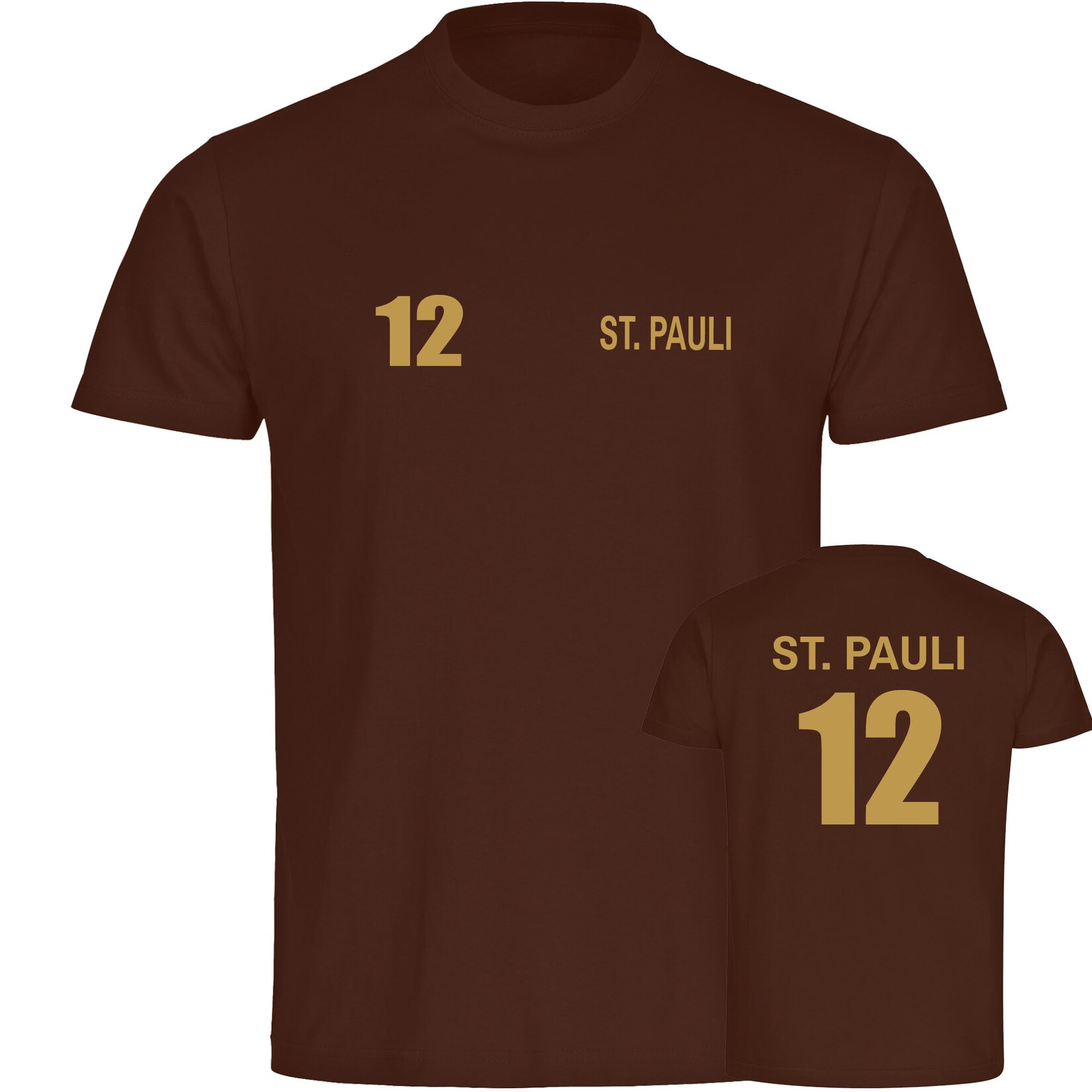 Herren T-Shirt - St. Pauli - Trikot Nummer 12 gold - Druck gold metallic - Männer
