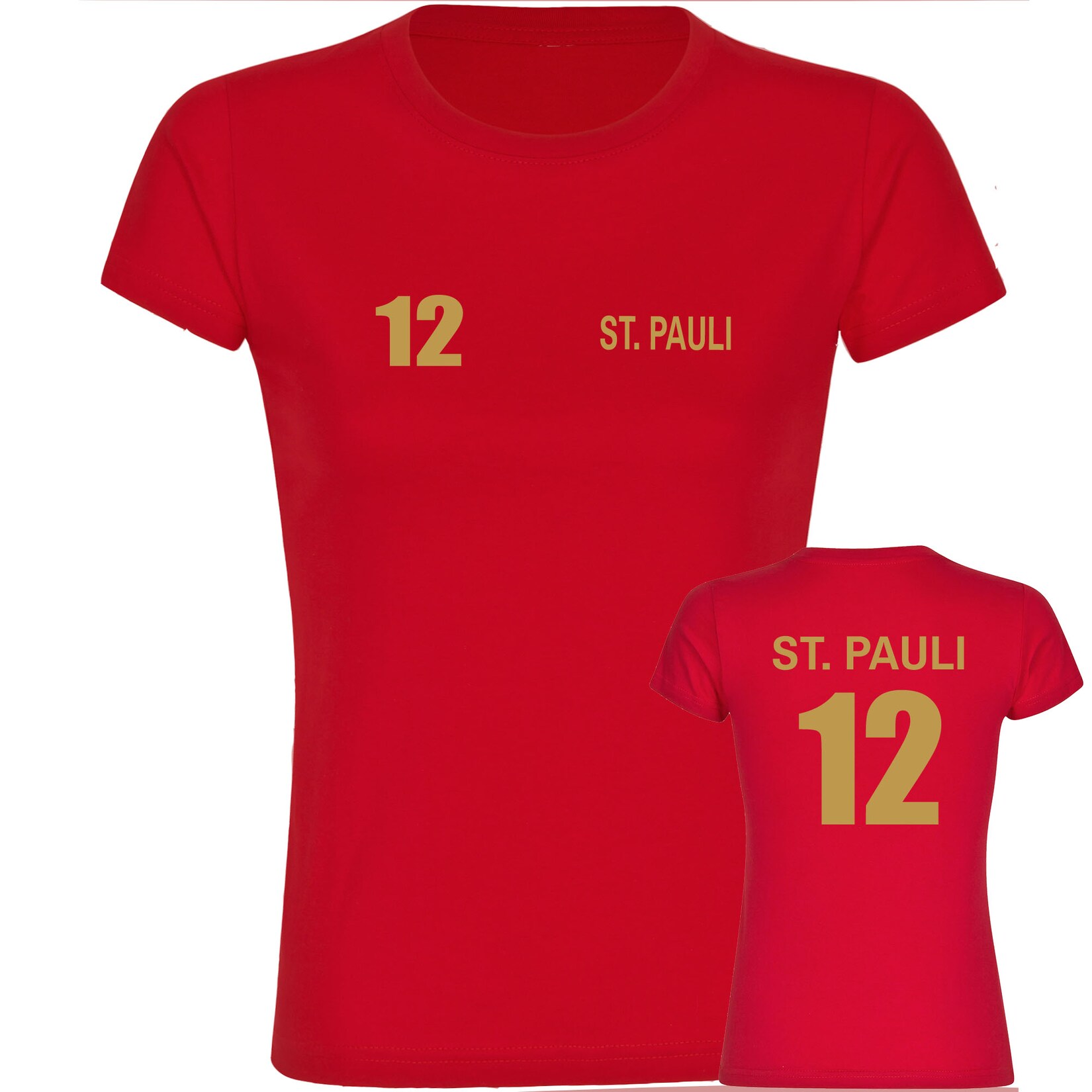 Damen T-Shirt - St. Pauli - Trikot Nummer 12 gold - Druck gold metallic - Frauen