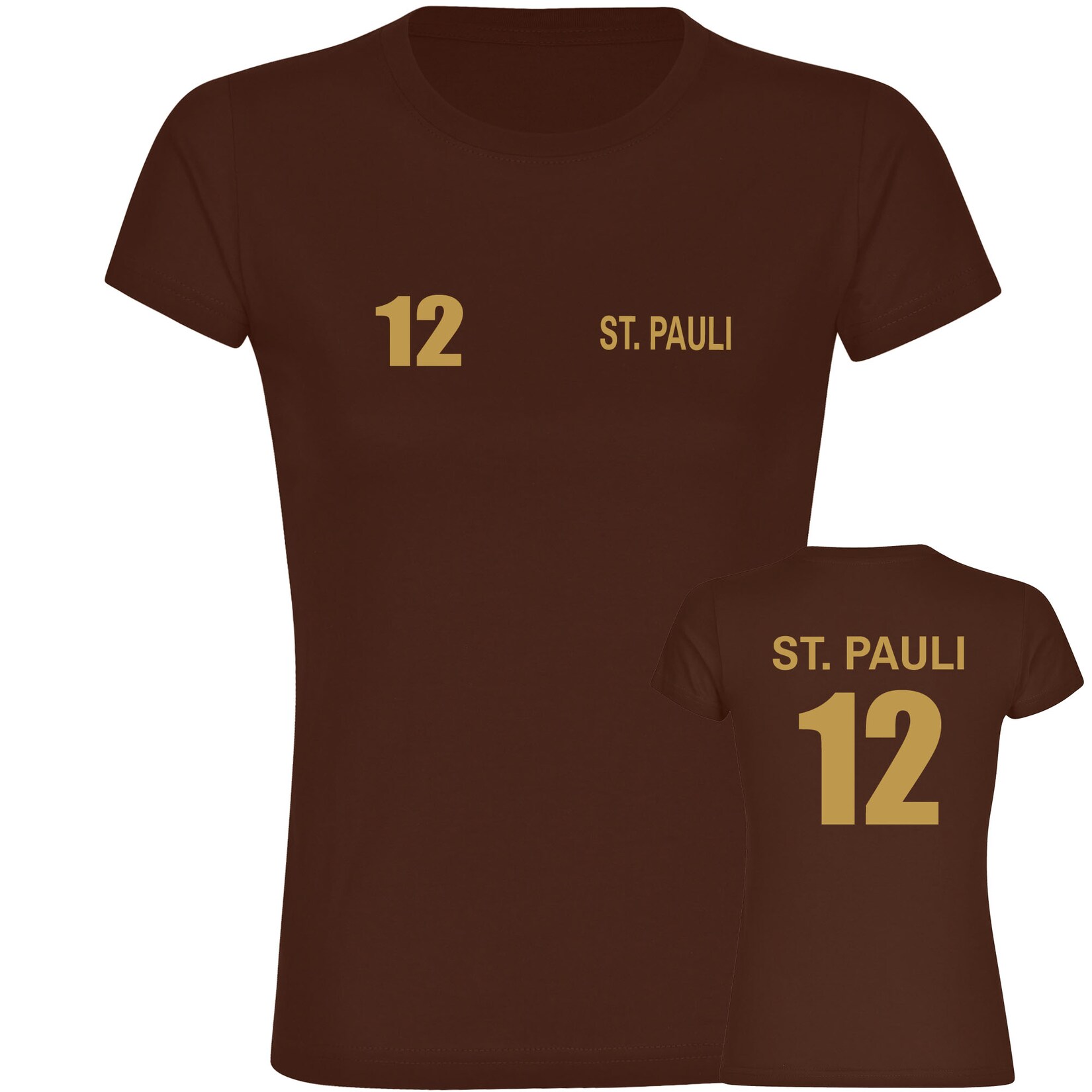 Damen T-Shirt - St. Pauli - Trikot Nummer 12 gold - Druck gold metallic - Frauen