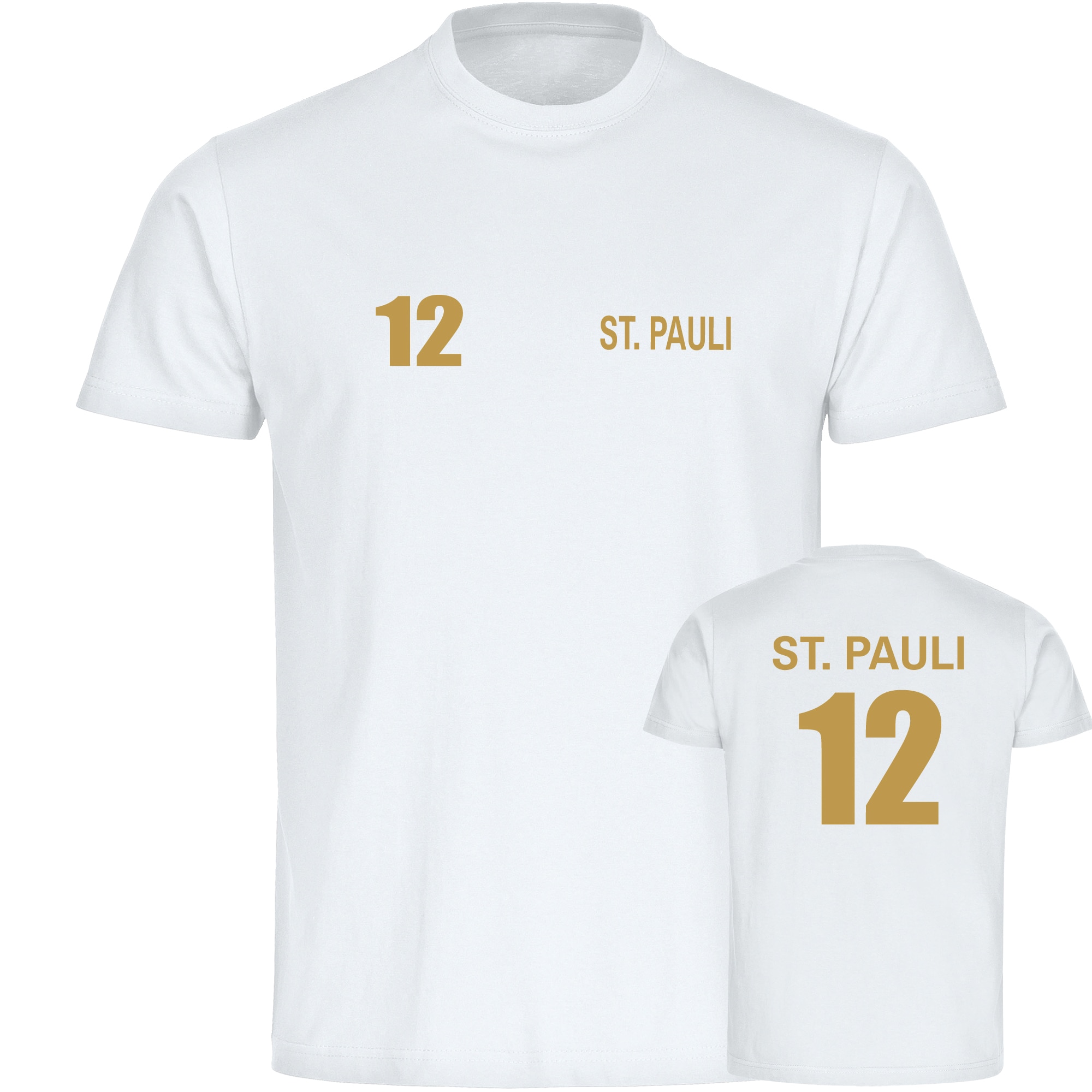 multifanshop Kinder T-Shirt - St. Pauli - Trikot Nummer 12 gold - Druck gold metallic - Kind 