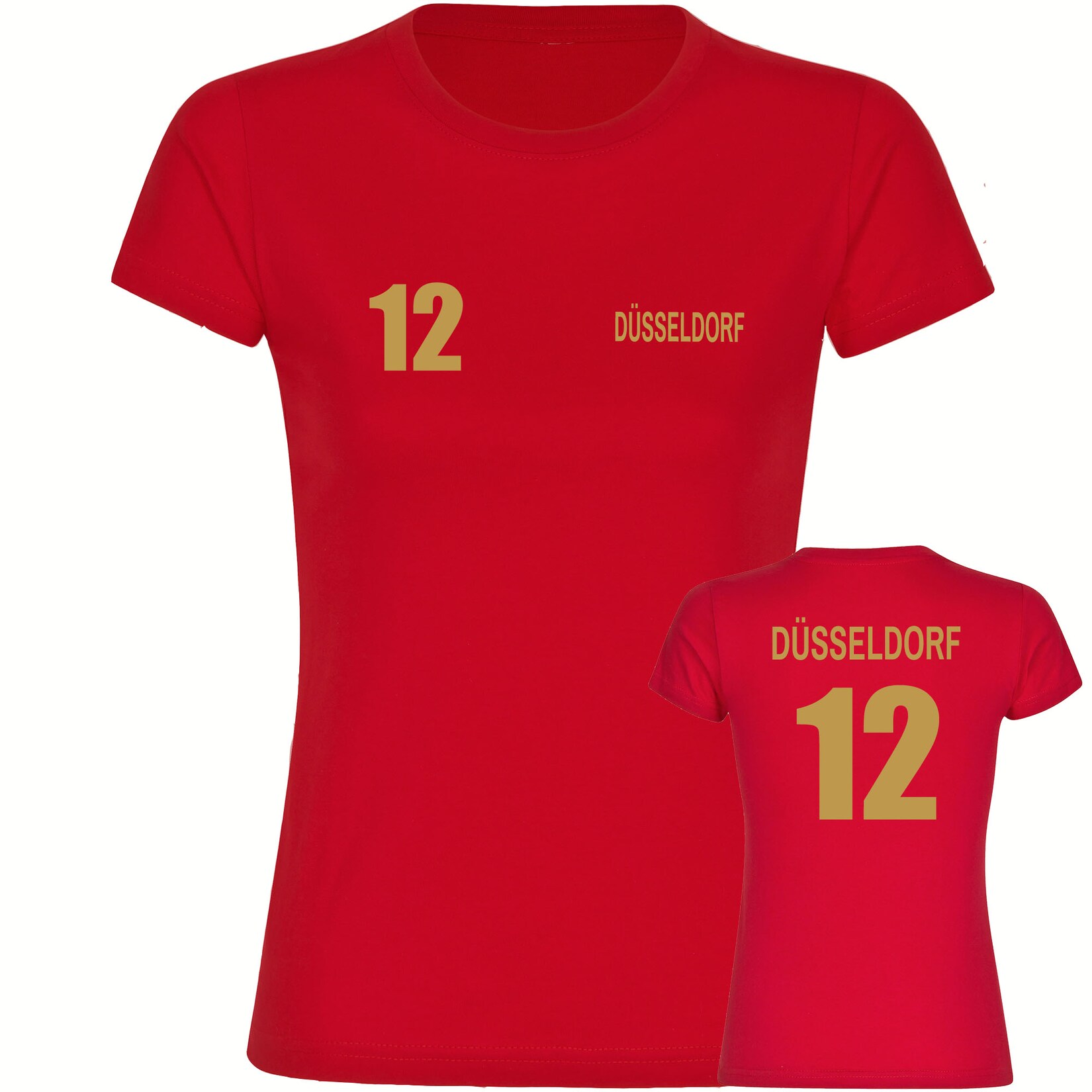 Damen T-Shirt - Düsseldorf - Trikot Nummer 12 gold - Druck gold metallic - Frauen