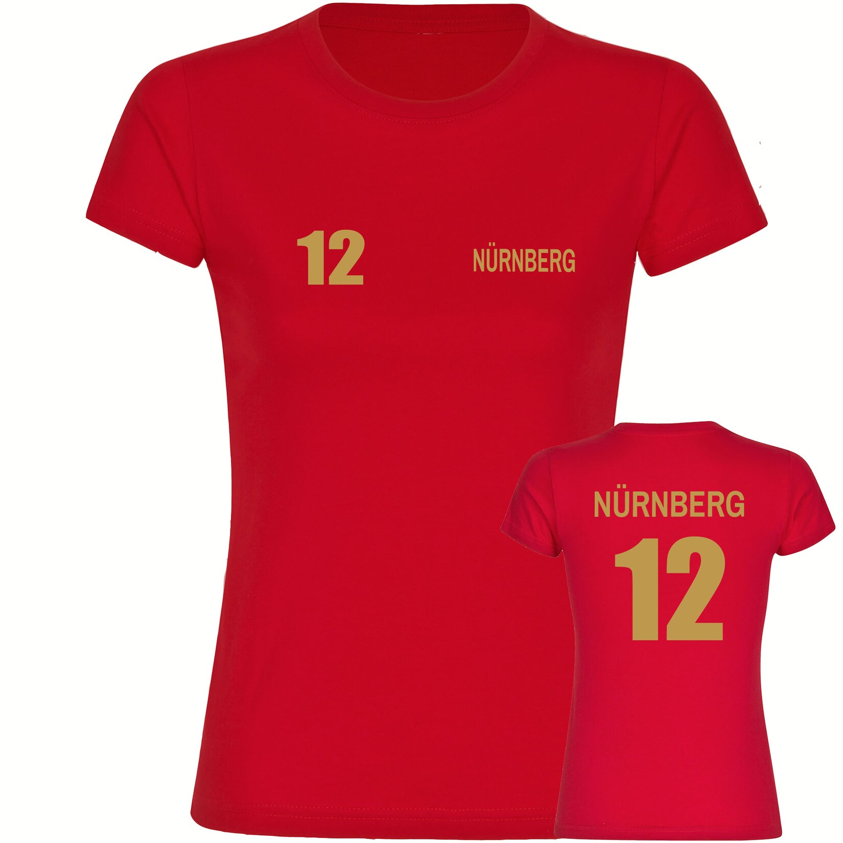 Damen T-Shirt - Nürnberg - Trikot Nummer 12 gold - Druck gold metallic - Frauen