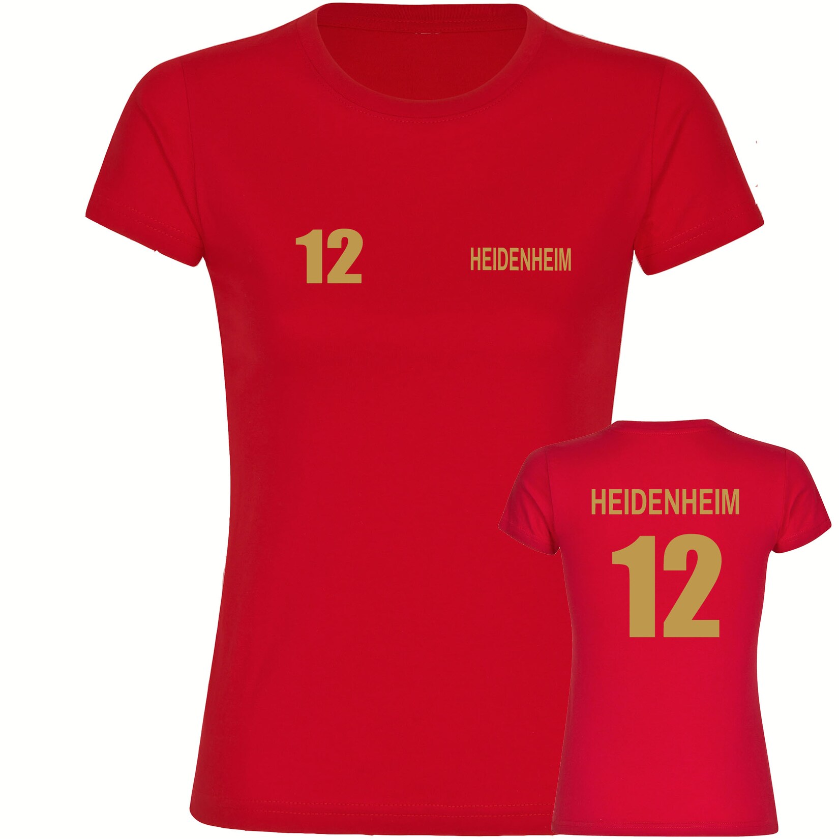 Damen T-Shirt - Heidenheim - Trikot Nummer 12 gold - Druck gold metallic - Frauen