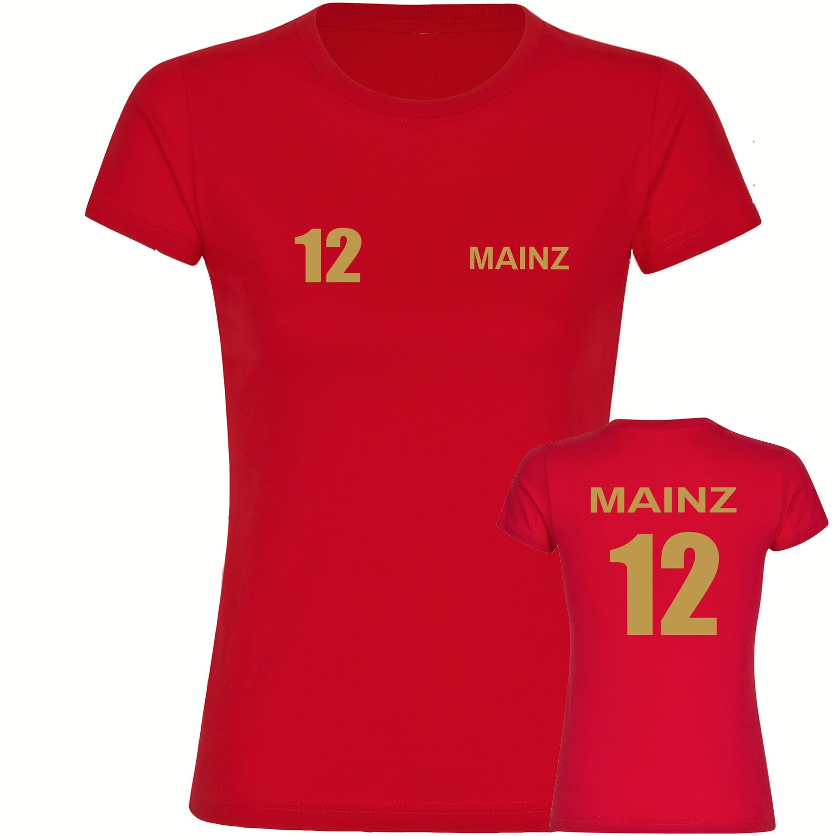 Damen T-Shirt - Mainz - Trikot Nummer 12 gold - Druck gold metallic - Frauen