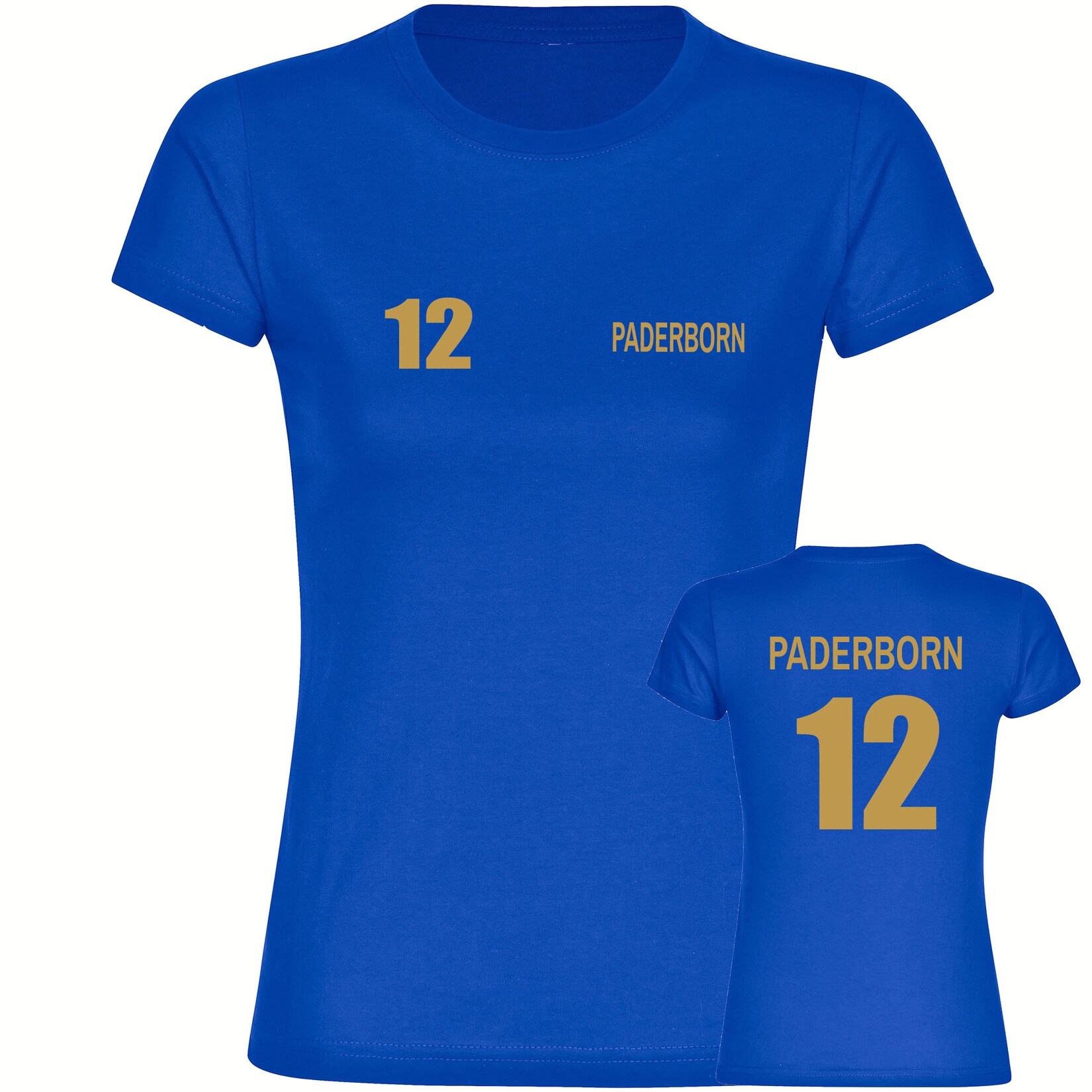 Damen T-Shirt - Paderborn - Trikot Nummer 12 gold - Druck gold metallic - Frauen
