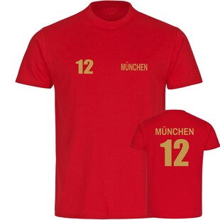 multifanshop Kinder T-Shirt - München rot - Trikot Nummer 12 gold - Druck gold metallic - Kind 