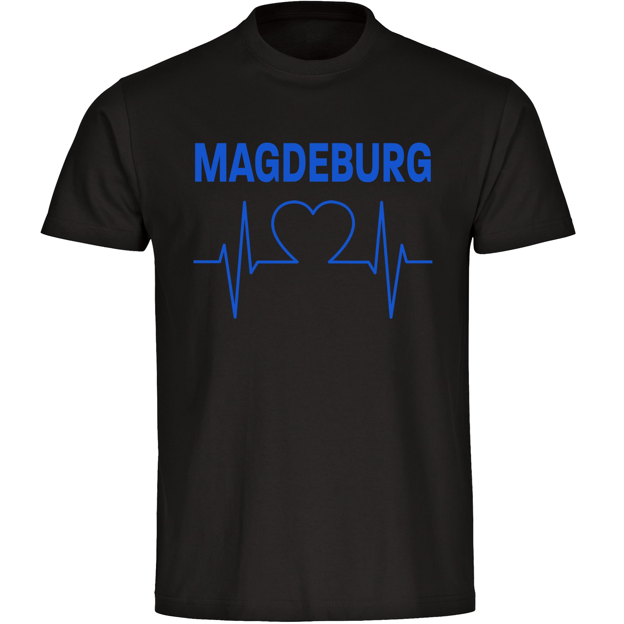 multifanshop Herren T-Shirt - Magdeburg - Herzschlag - Druck blau - M&auml;nner 