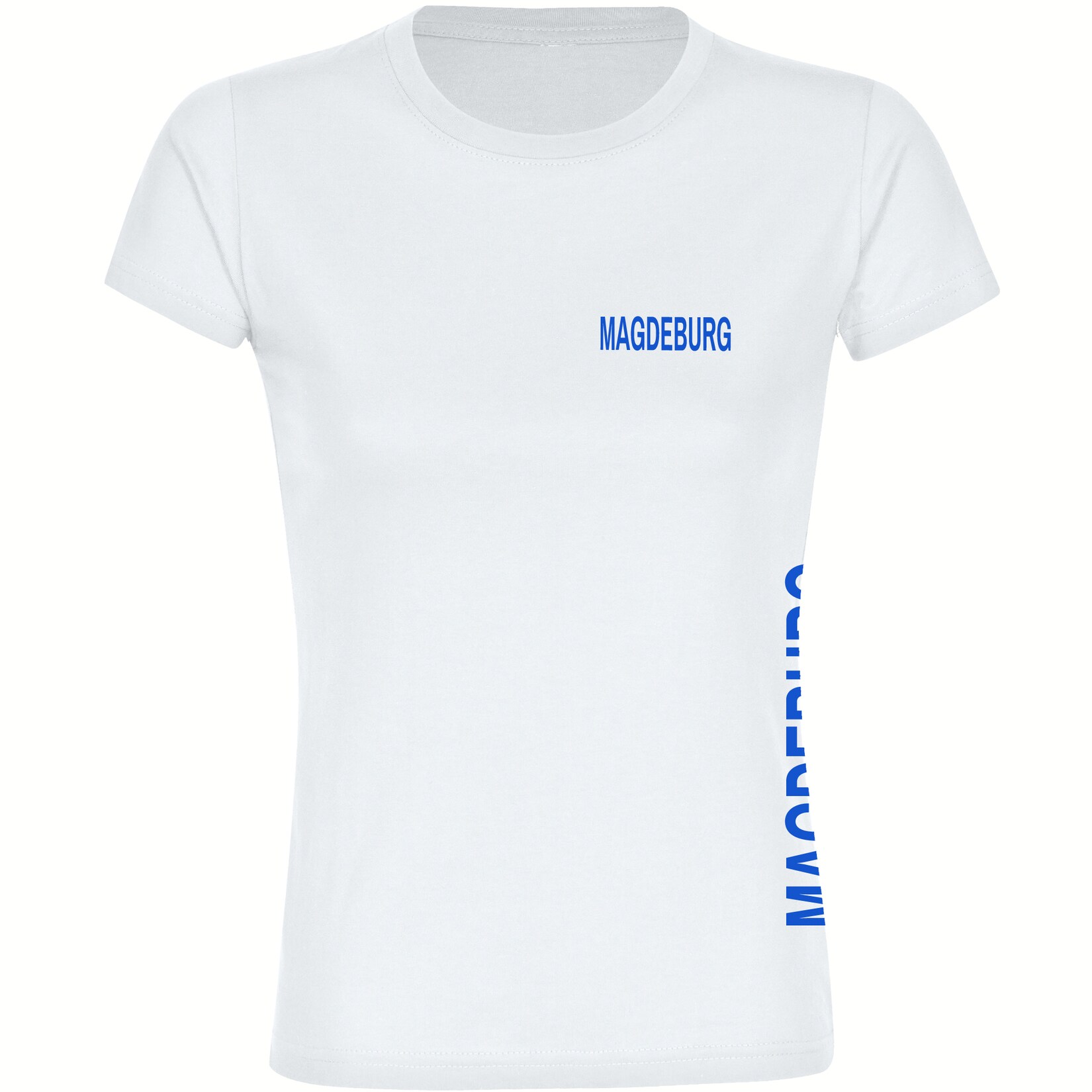 Damen T-Shirt - Magdeburg - Brust & Seite - Druck blau - Frauen