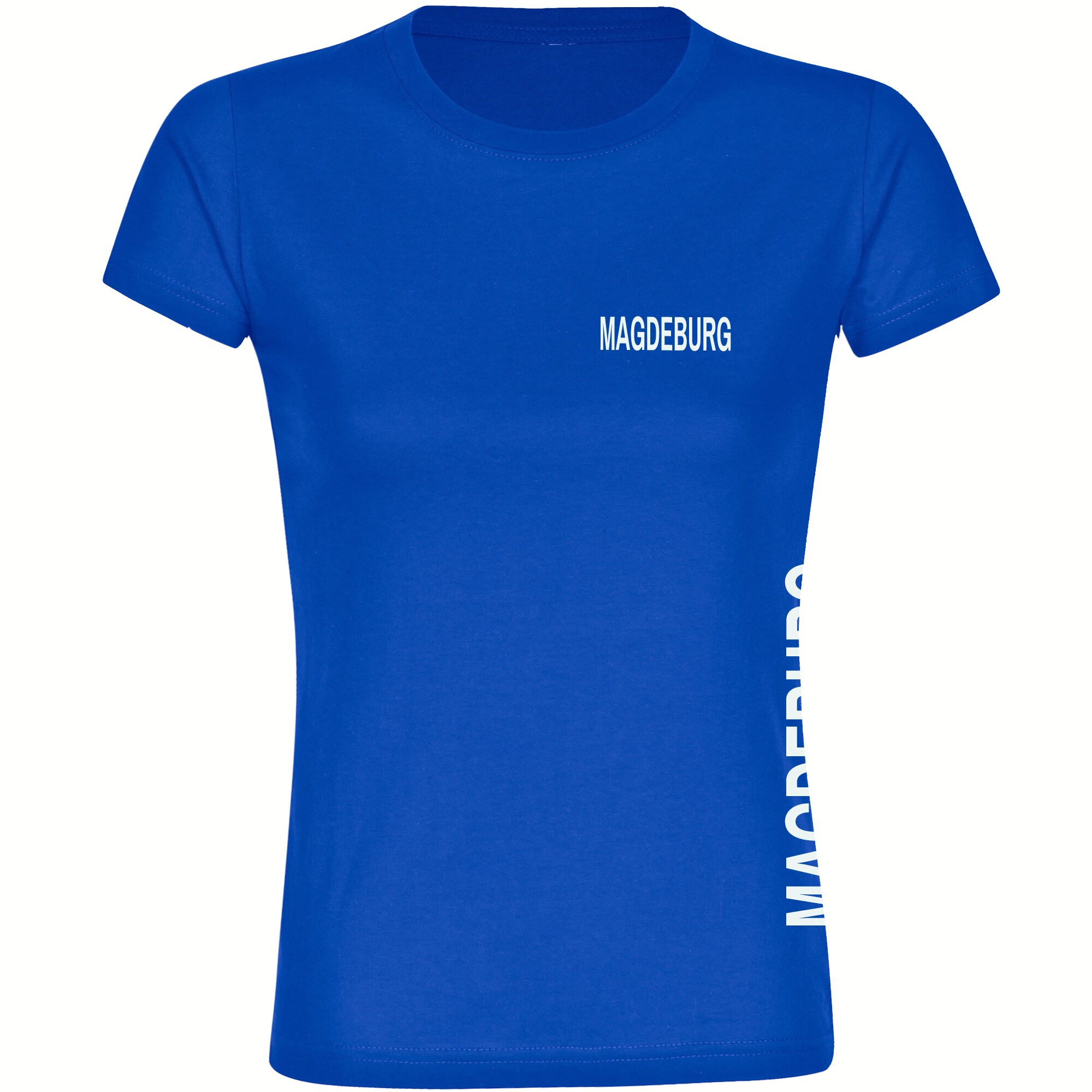 multifanshop Damen T-Shirt - Magdeburg - Brust & Seite - Druck wei&szlig; - Frauen 