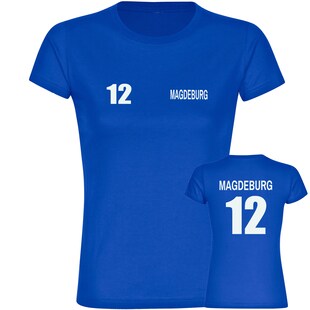 multifanshop Damen T-Shirt - Magdeburg - Trikot Nummer 12 - Druck weiß - Frauen 