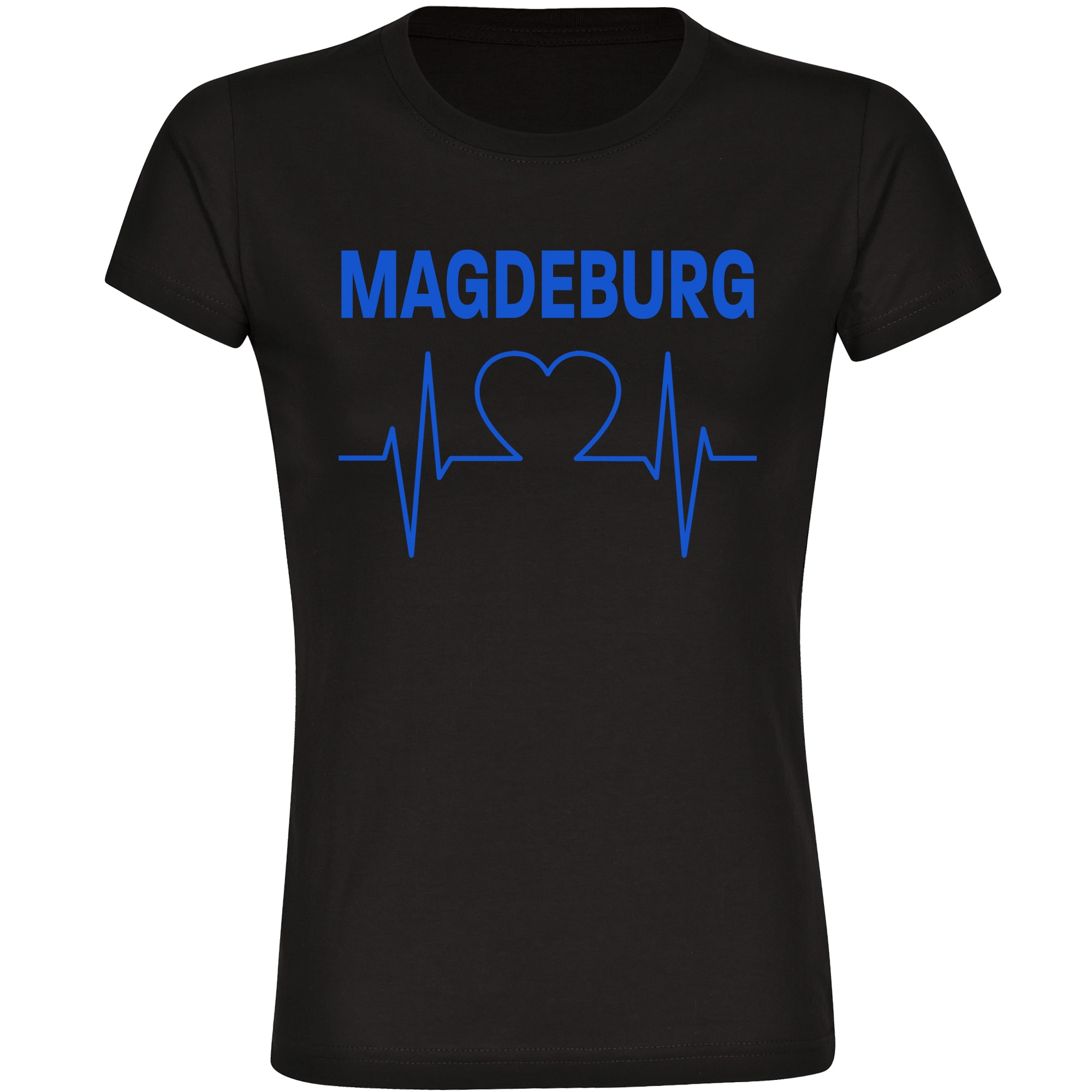multifanshop Damen T-Shirt - Magdeburg - Herzschlag - Druck blau - Frauen 