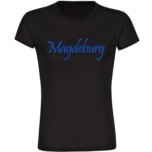 multifanshop Damen T-Shirt - Magdeburg - Schriftzug - Druck blau - Frauen 