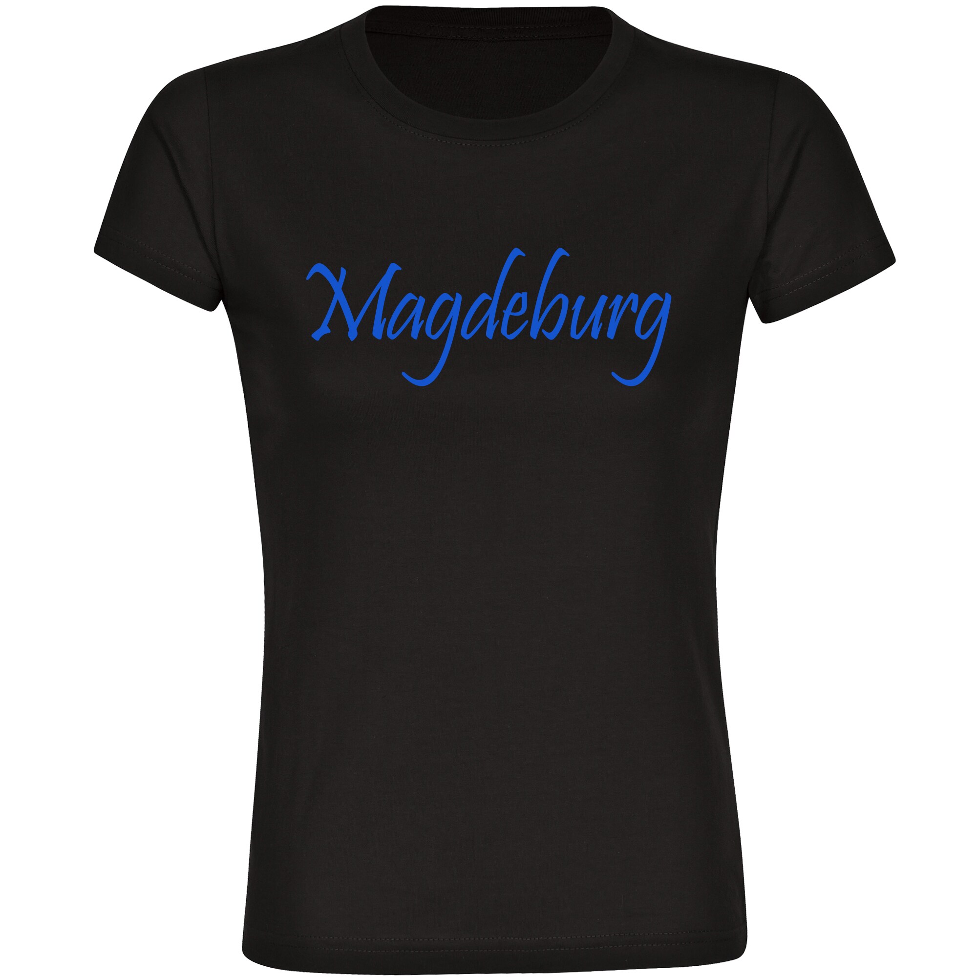 multifanshop Damen T-Shirt - Magdeburg - Schriftzug - Druck blau - Frauen 