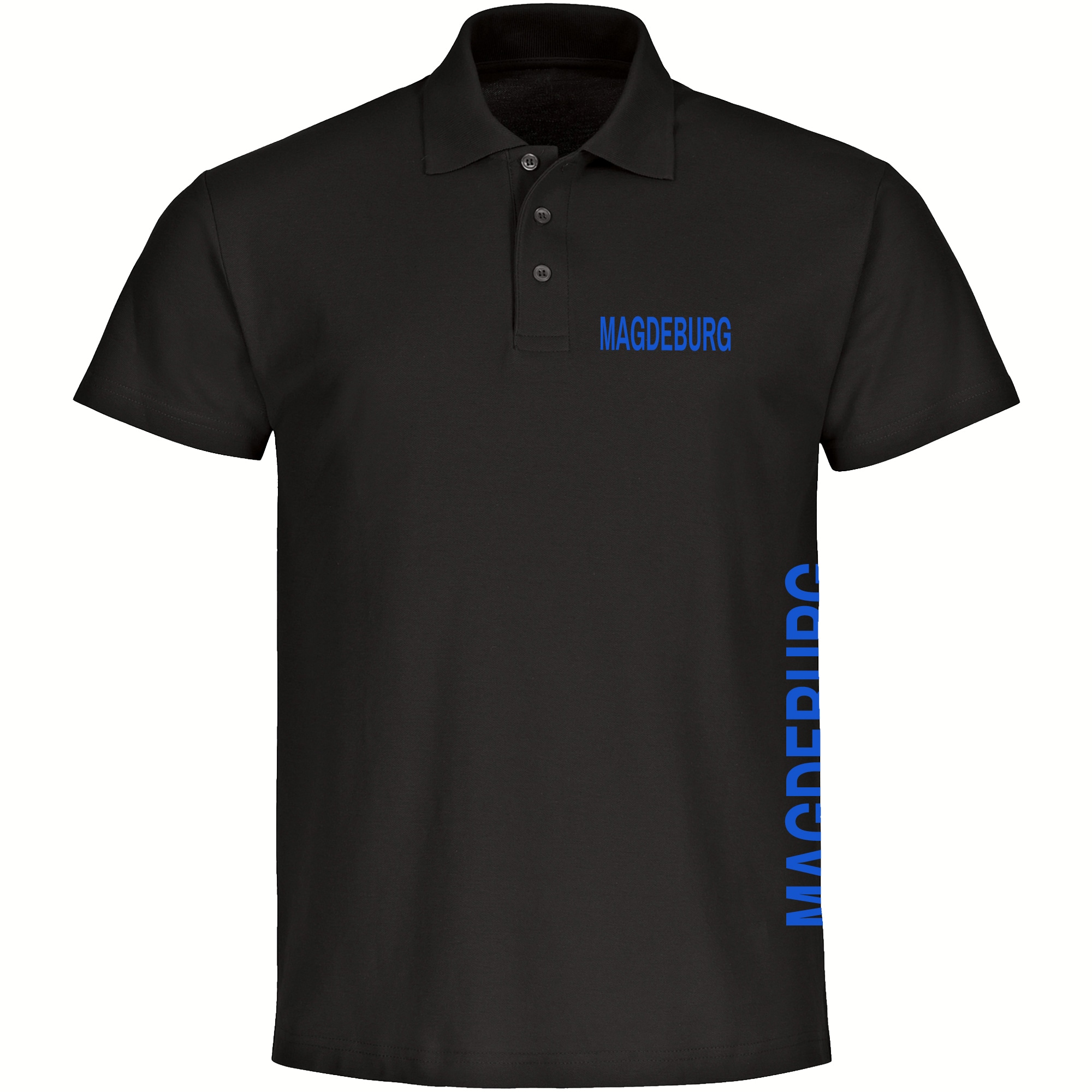 multifanshop Poloshirt - Magdeburg - Brust & Seite - Druck blau - Polo 