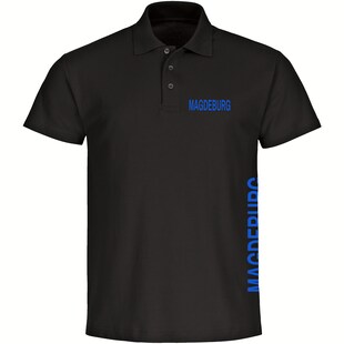 multifanshop Poloshirt - Magdeburg - Brust & Seite - Druck blau - Polo 