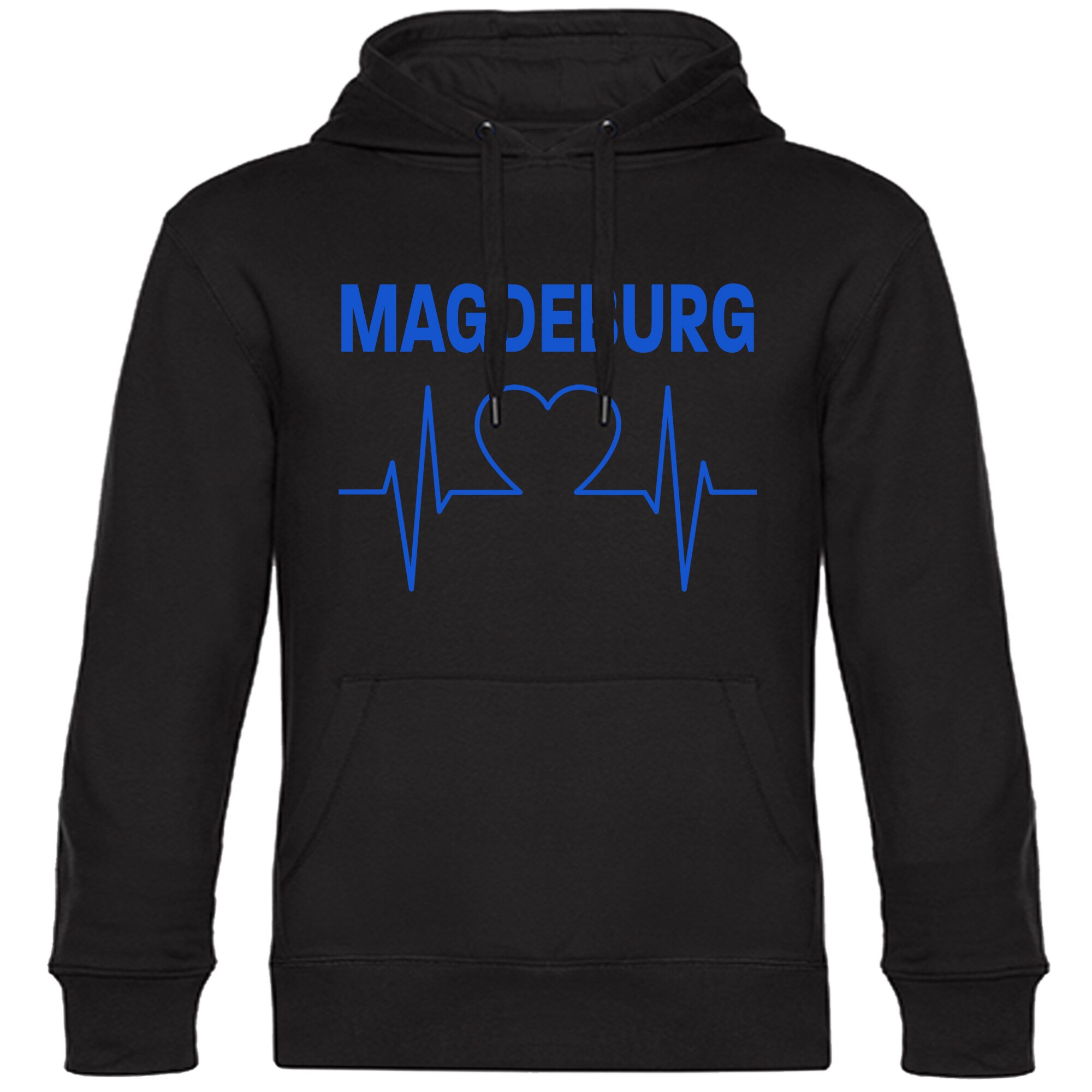 multifanshop Kapuzen Sweatshirt - Magdeburg - Herzschlag - Druck blau - Hoodie 