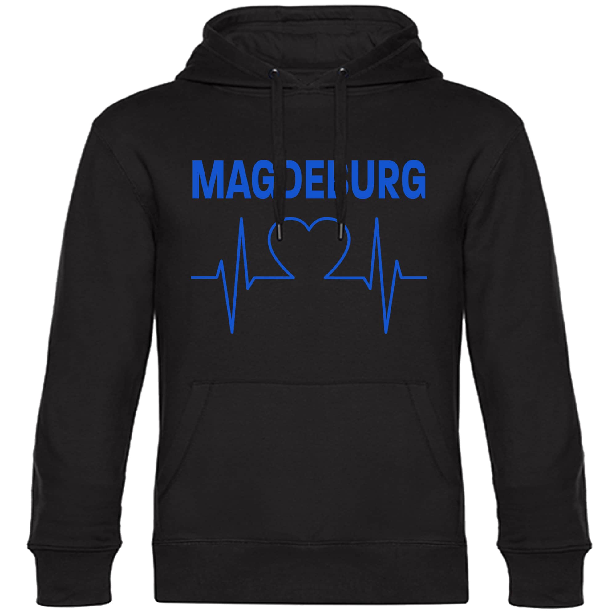 multifanshop Kapuzen Sweatshirt - Magdeburg - Herzschlag - Druck blau - Hoodie 
