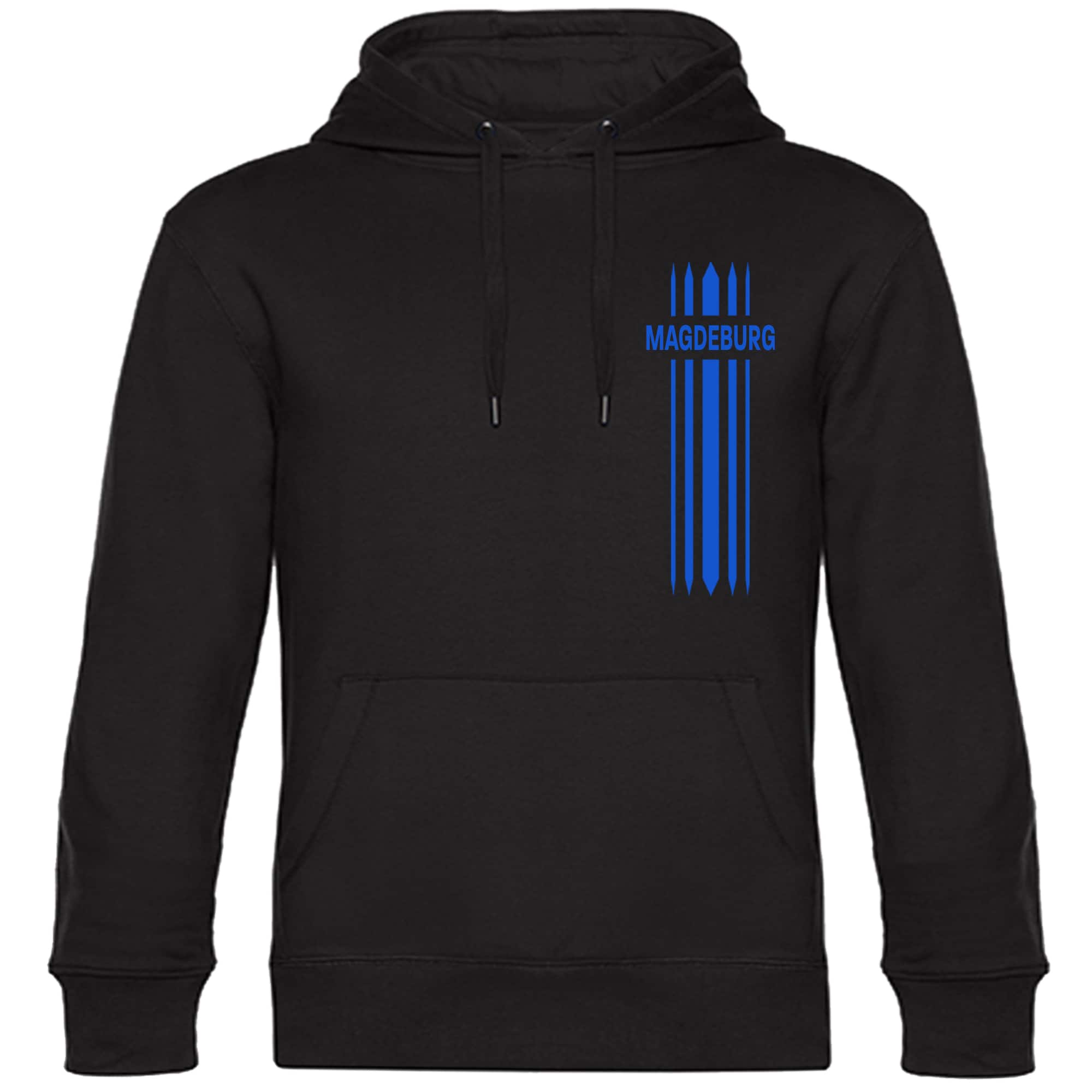 multifanshop Kapuzen Sweatshirt - Magdeburg - Streifen - Druck blau - Hoodie 