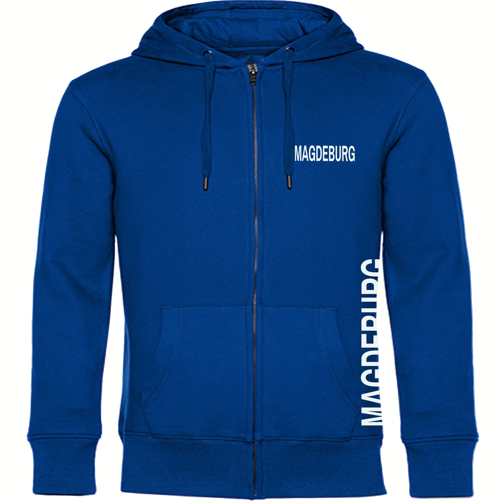 Kapuzen Sweatshirt Jacke - Magdeburg - Brust & Seite - Druck weiß - Sweat