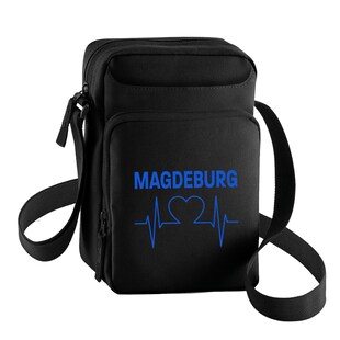 multifanshop Umhängetasche - Magdeburg - Herzschlag - Druck blau - Tasche 