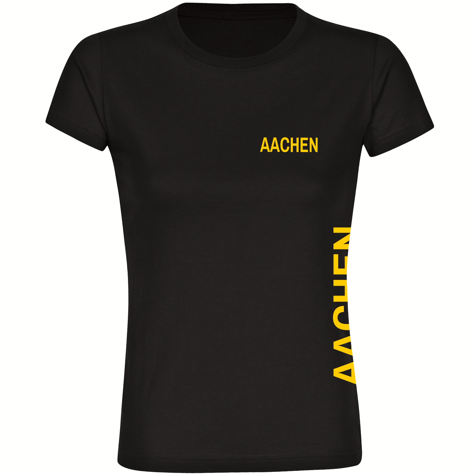 multifanshop Damen T-Shirt - Aachen - Brust & Seite - Druck gelb - Frauen 