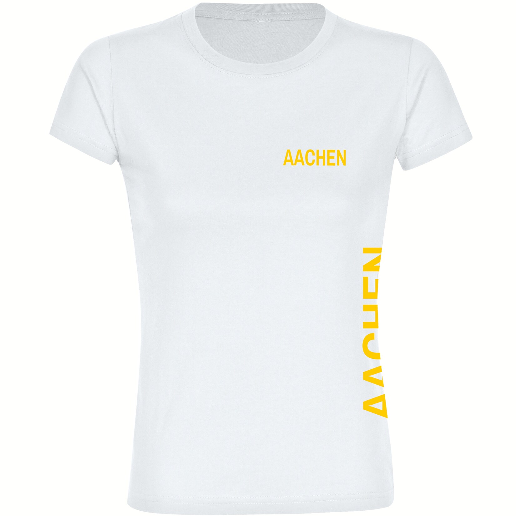 Damen T-Shirt - Aachen - Brust & Seite - Druck gelb - Frauen