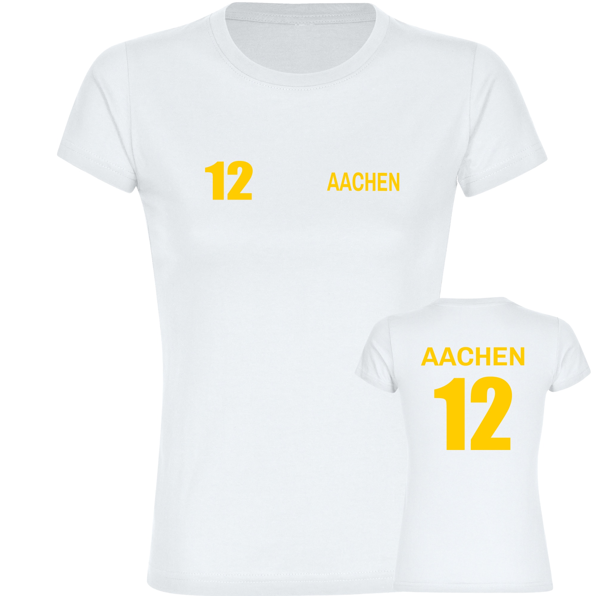 multifanshop Damen T-Shirt - Aachen - Trikot Nummer 12 - Druck gelb - Frauen 