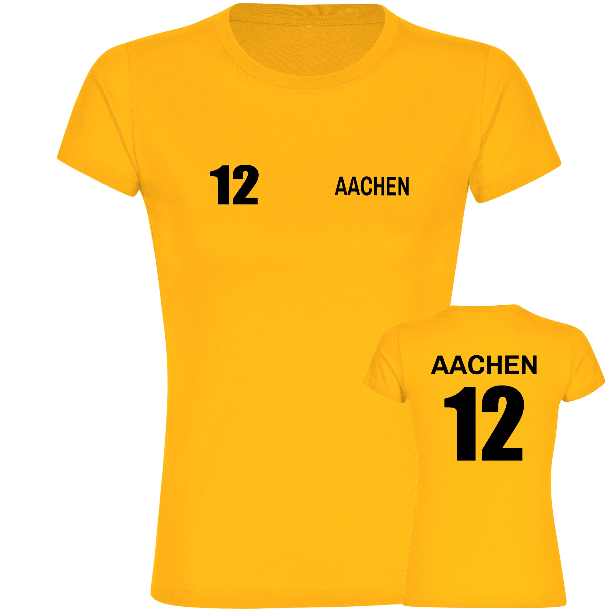 multifanshop Damen T-Shirt - Aachen - Trikot Nummer 12 - Druck schwarz - Frauen 