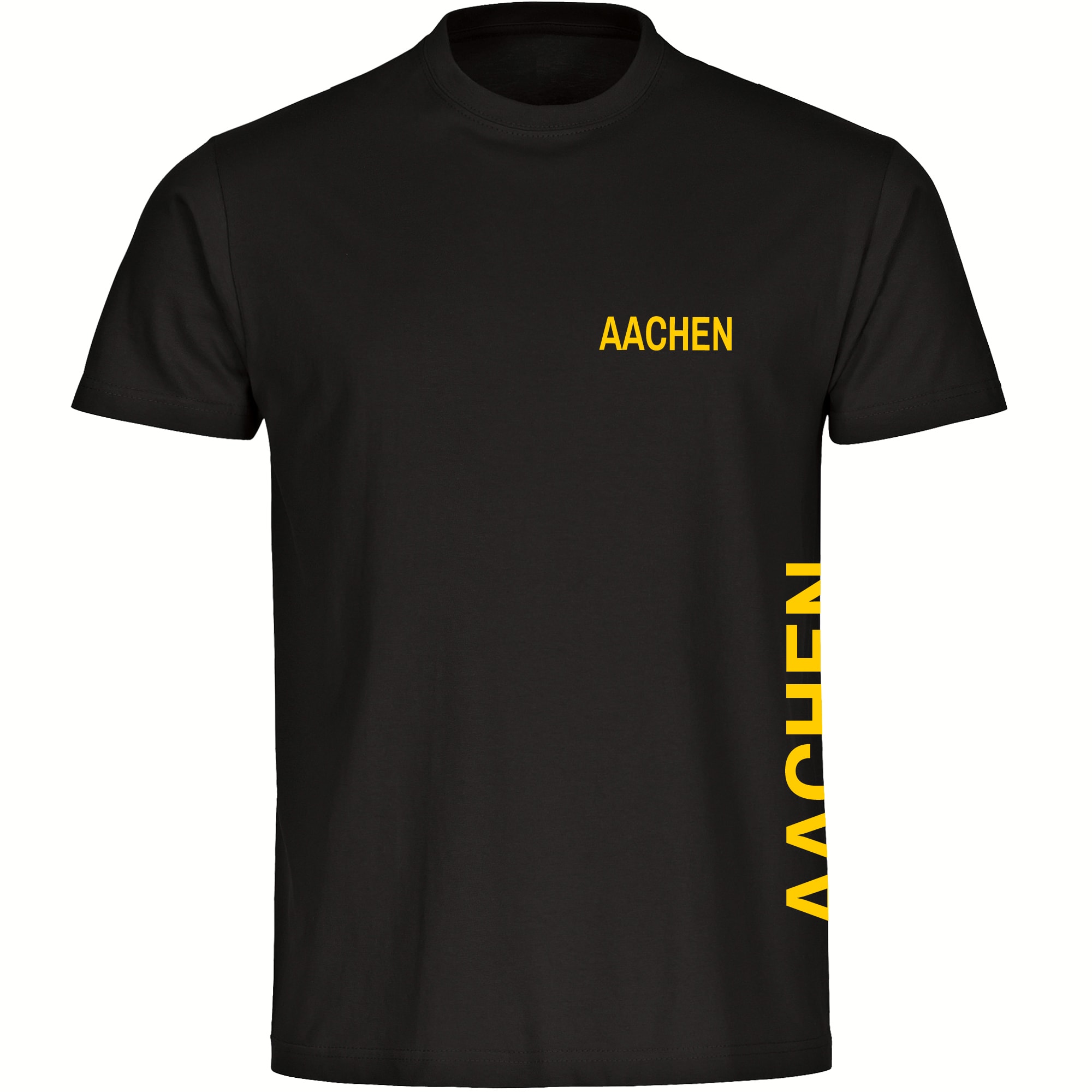 multifanshop Herren T-Shirt - Aachen - Brust & Seite - Druck gelb - M&auml;nner 