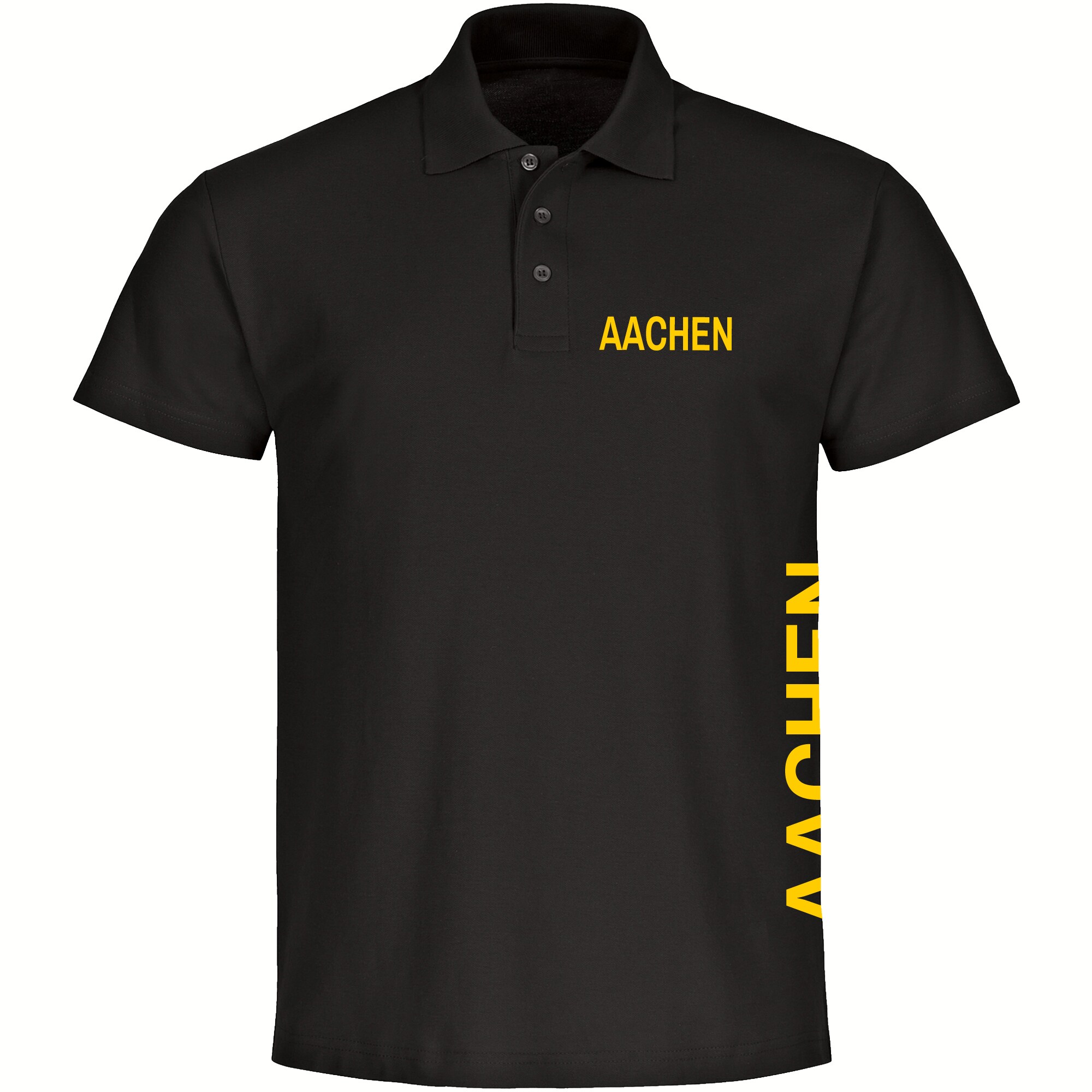 multifanshop Poloshirt - Aachen - Brust & Seite - Druck gelb - Polo 