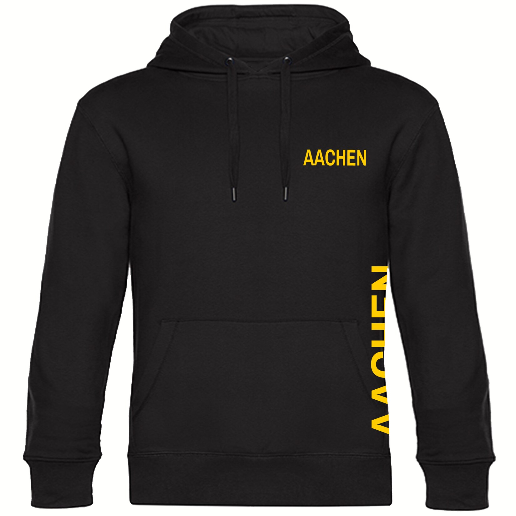 Kapuzen Sweatshirt - Aachen - Brust & Seite - Druck gelb - Hoodie