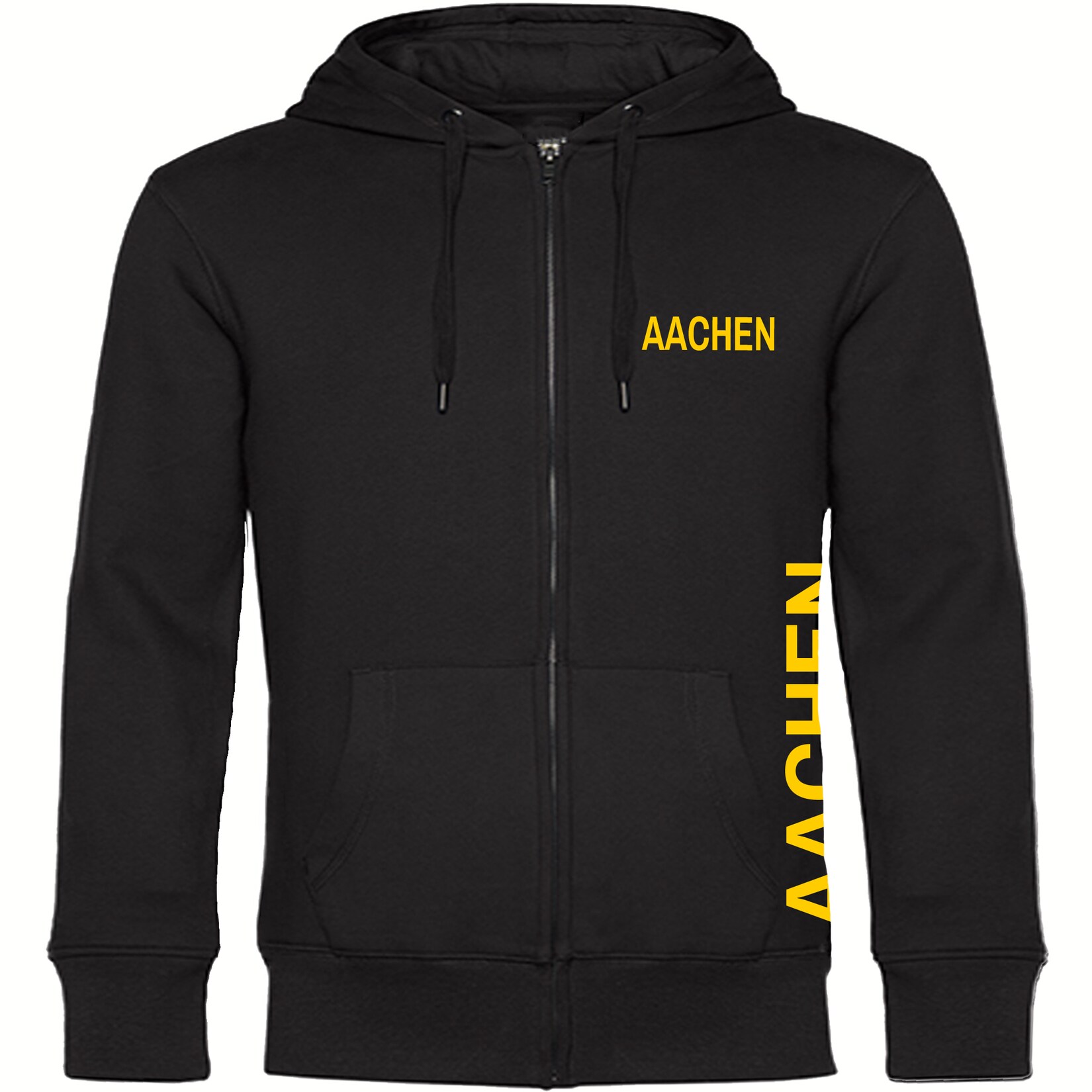 Kapuzen Sweatshirt Jacke - Aachen - Brust & Seite - Druck gelb - Sweat