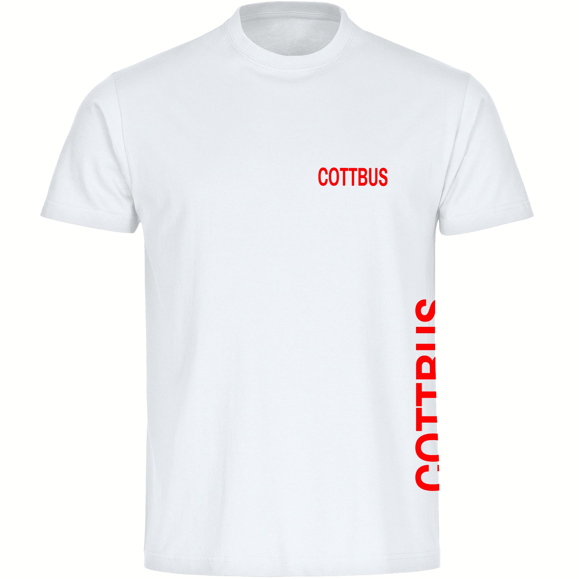 multifanshop Herren T-Shirt - Cottbus - Brust & Seite - Druck rot - M&auml;nner 