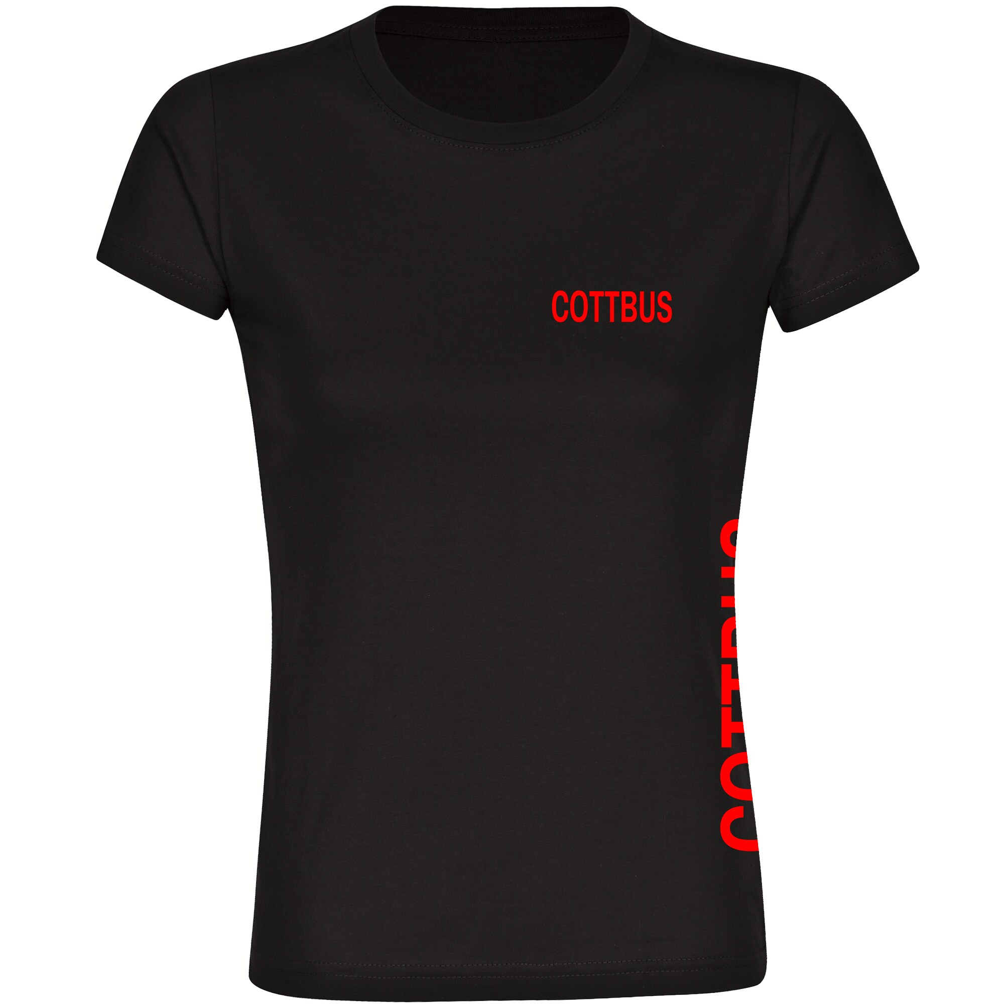 multifanshop Damen T-Shirt - Cottbus - Brust & Seite - Druck rot - Frauen 