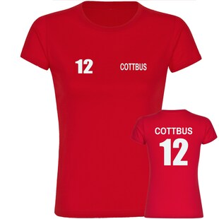 multifanshop Damen T-Shirt - Cottbus - Trikot Nummer 12 - Druck weiß - Frauen 