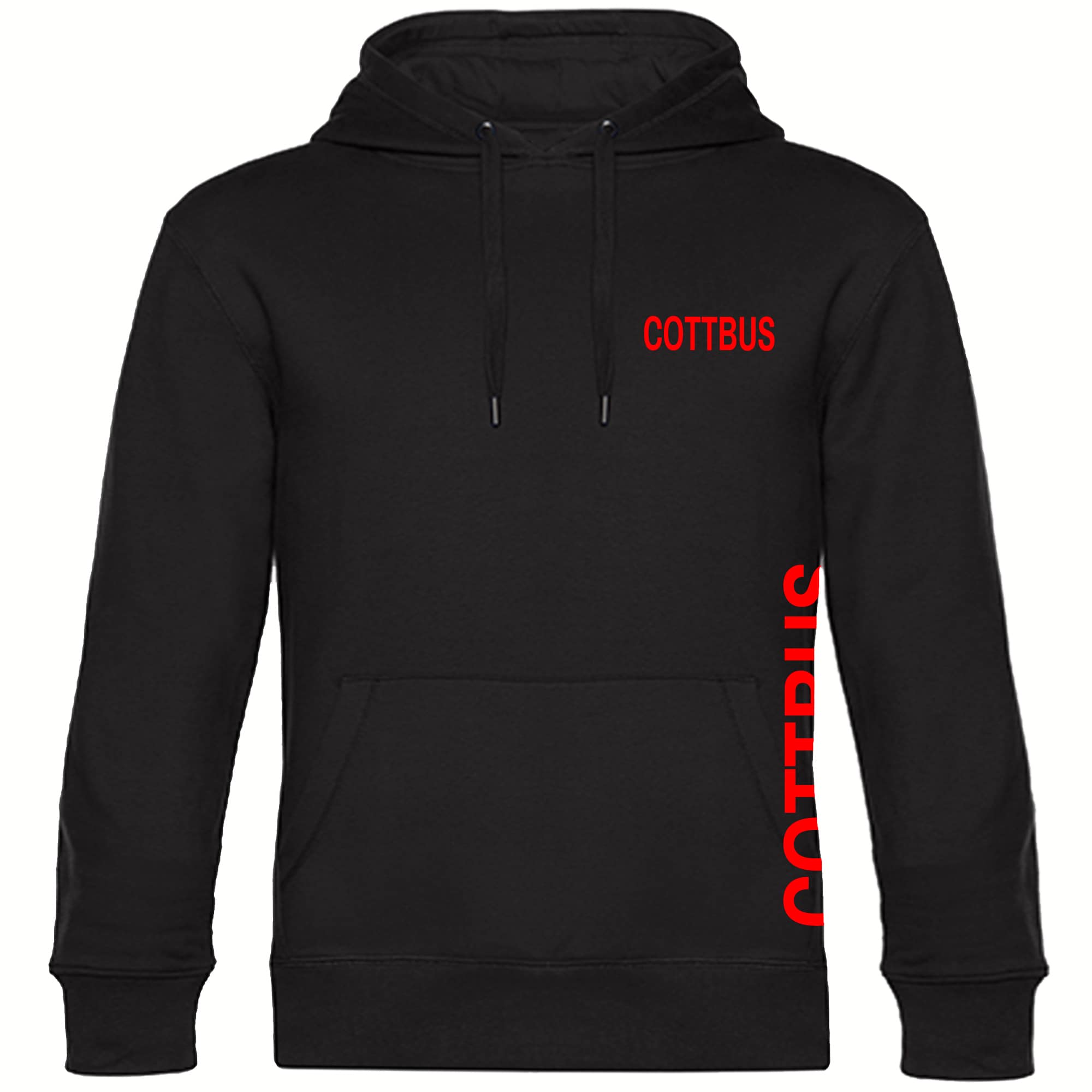 multifanshop Kapuzen Sweatshirt - Cottbus - Brust & Seite - Druck rot - Hoodie 