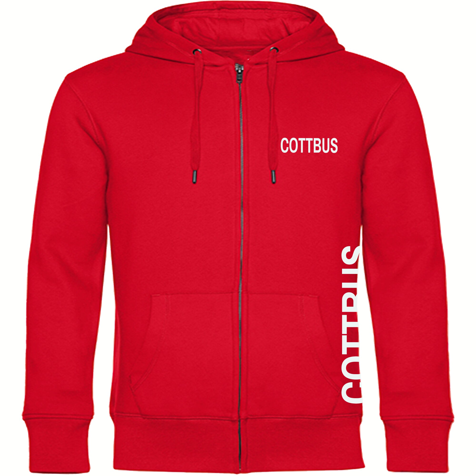 multifanshop Kapuzen Sweatshirt Jacke - Cottbus - Brust & Seite - Druck wei&szlig; - Sweat 