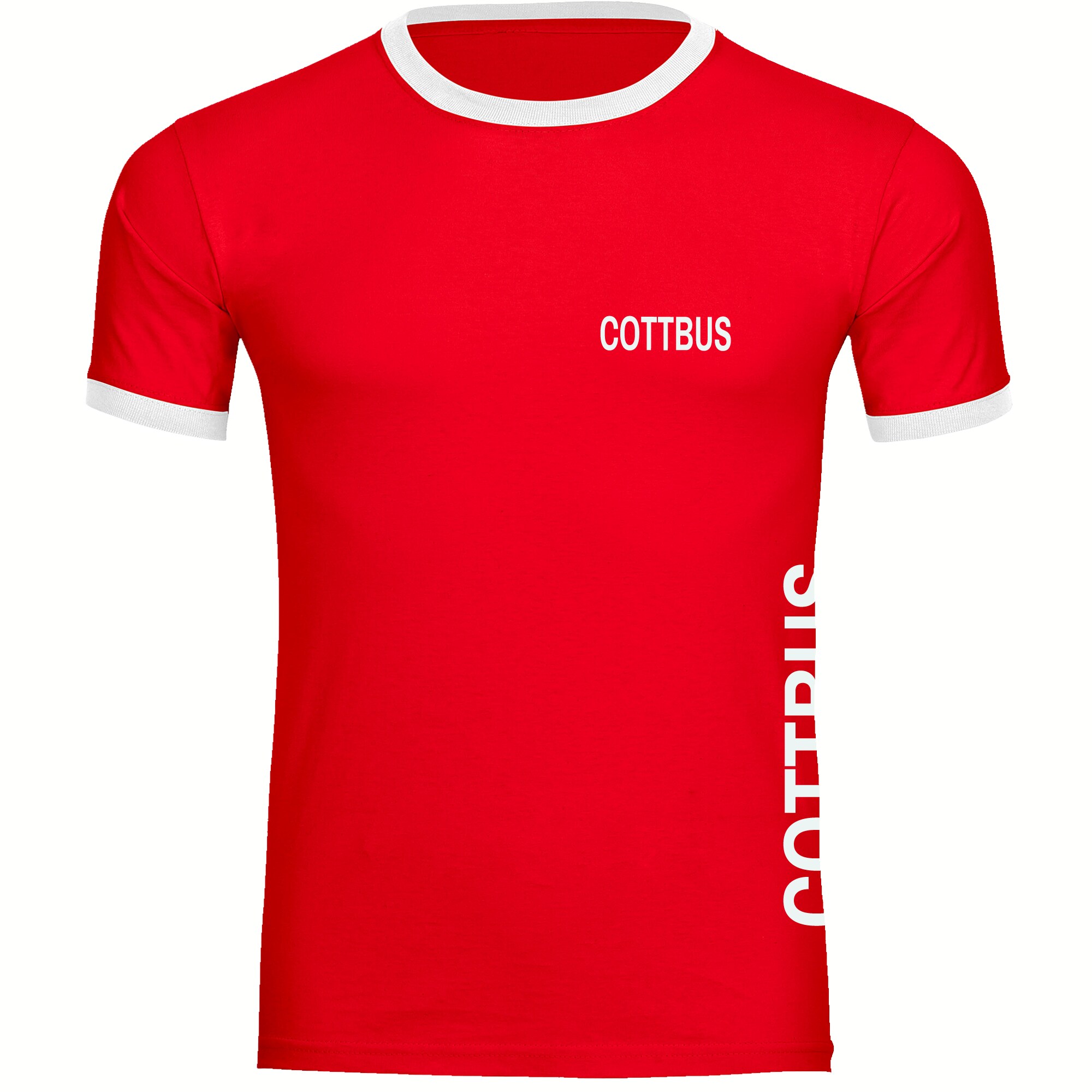 multifanshop Kontrast T-Shirt - Cottbus - Brust & Seite - Druck wei&szlig; - M&auml;nner 