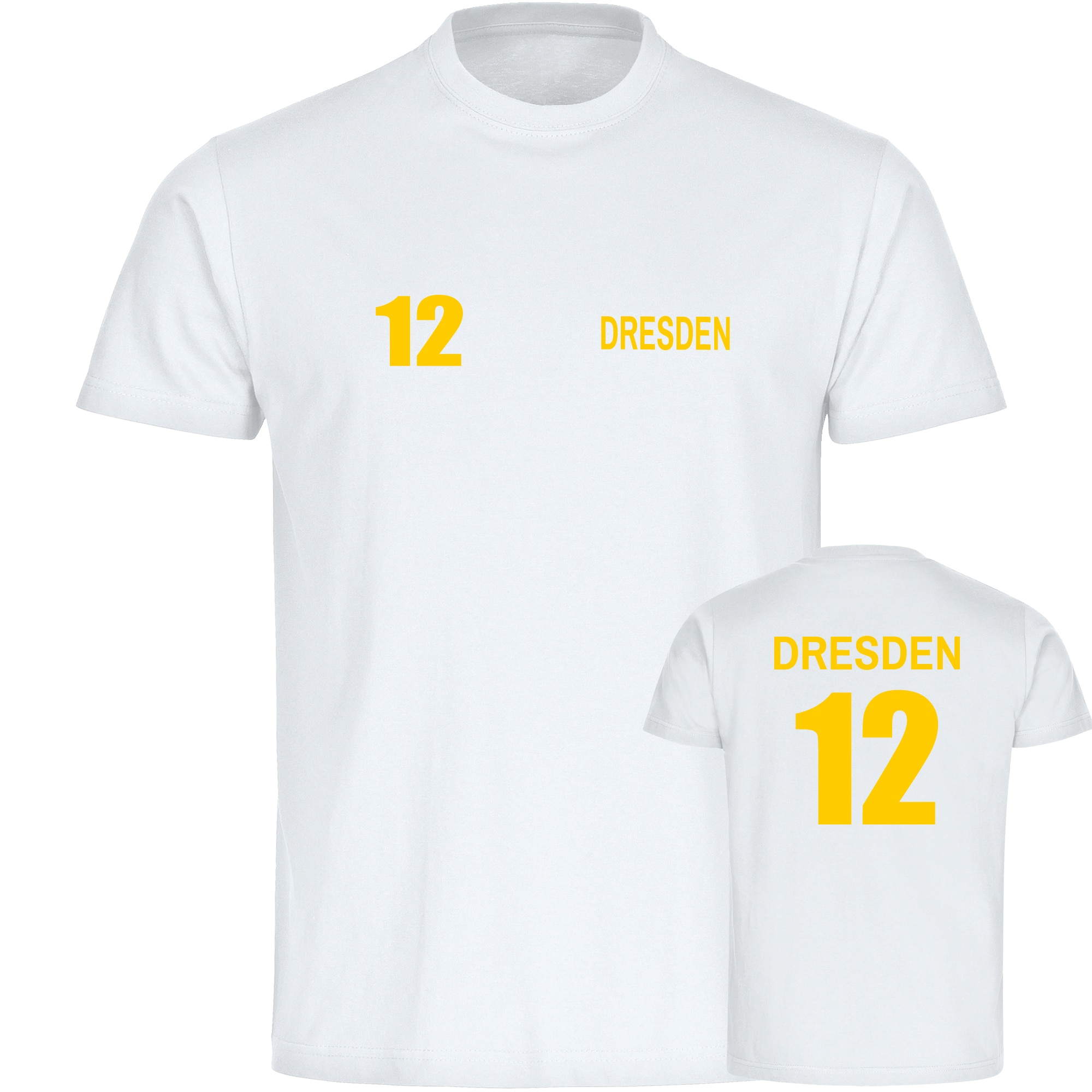 multifanshop Herren T-Shirt - Dresden - Trikot Nummer 12 - Druck gelb - M&auml;nner 
