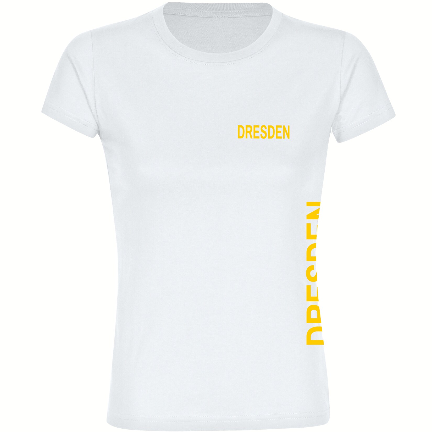 Damen T-Shirt - Dresden - Brust & Seite - Druck gelb - Frauen