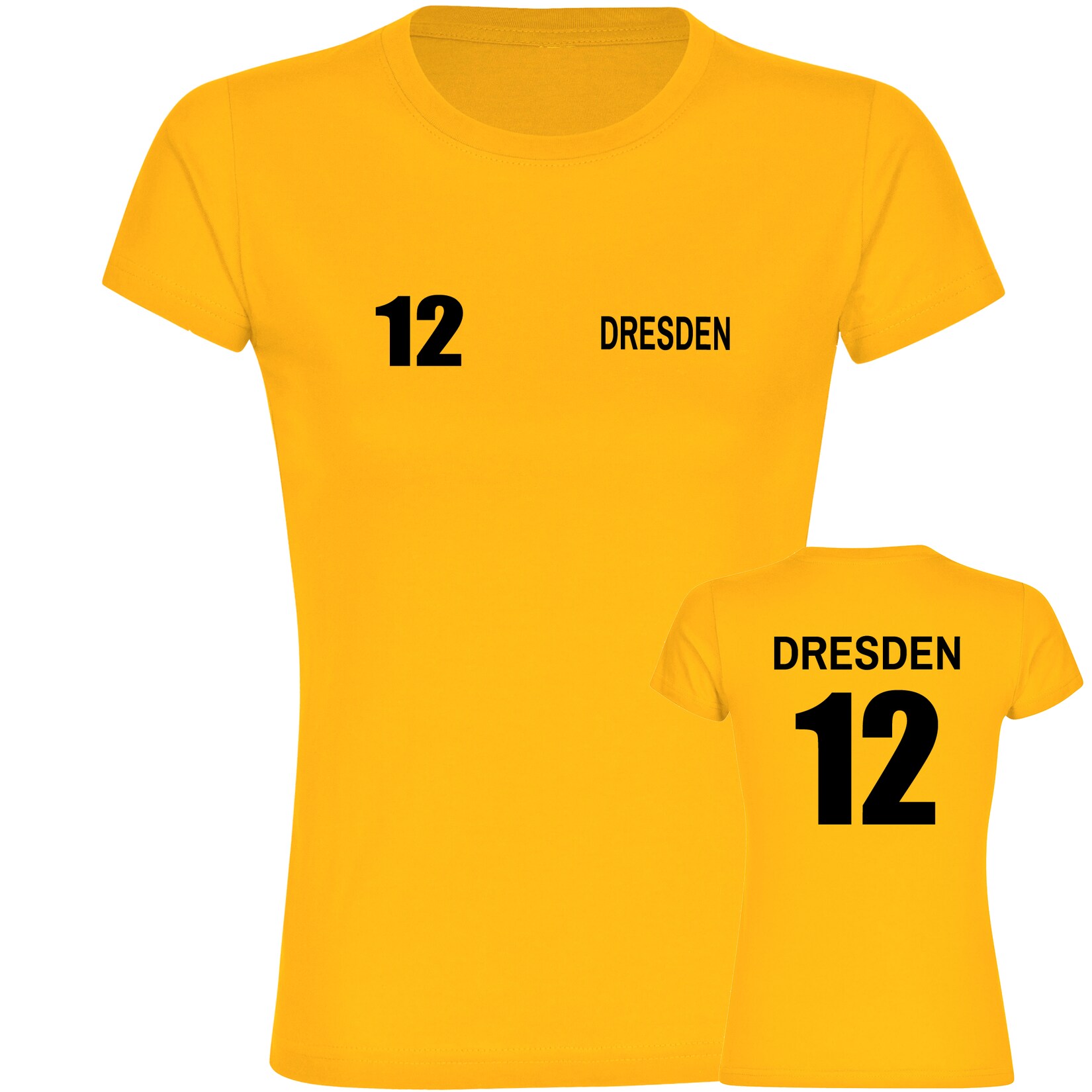 Damen T-Shirt - Dresden - Trikot Nummer 12 - Druck schwarz - Frauen