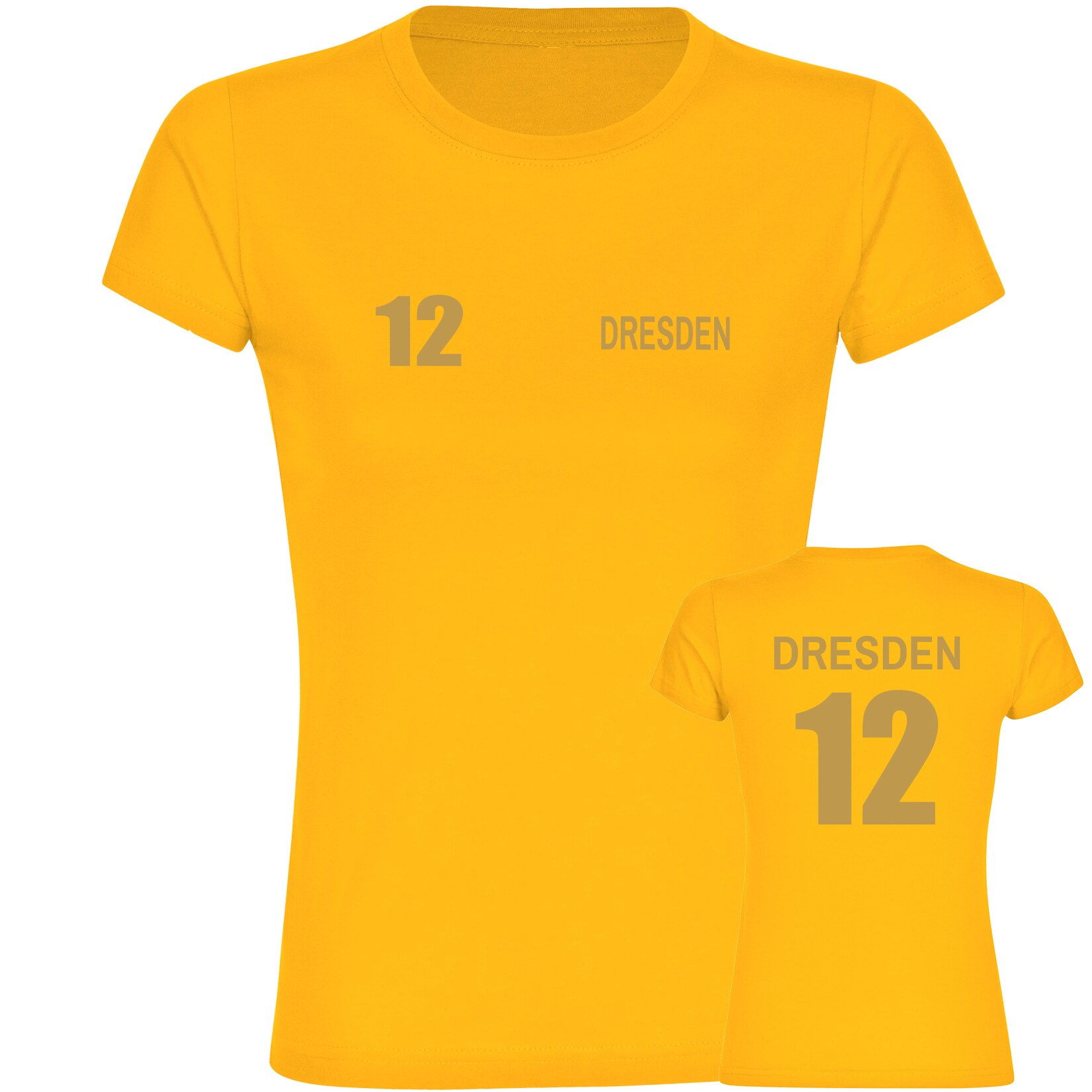 Damen T-Shirt - Dresden - Trikot Nummer 12 gold - Druck gold metallic - Frauen