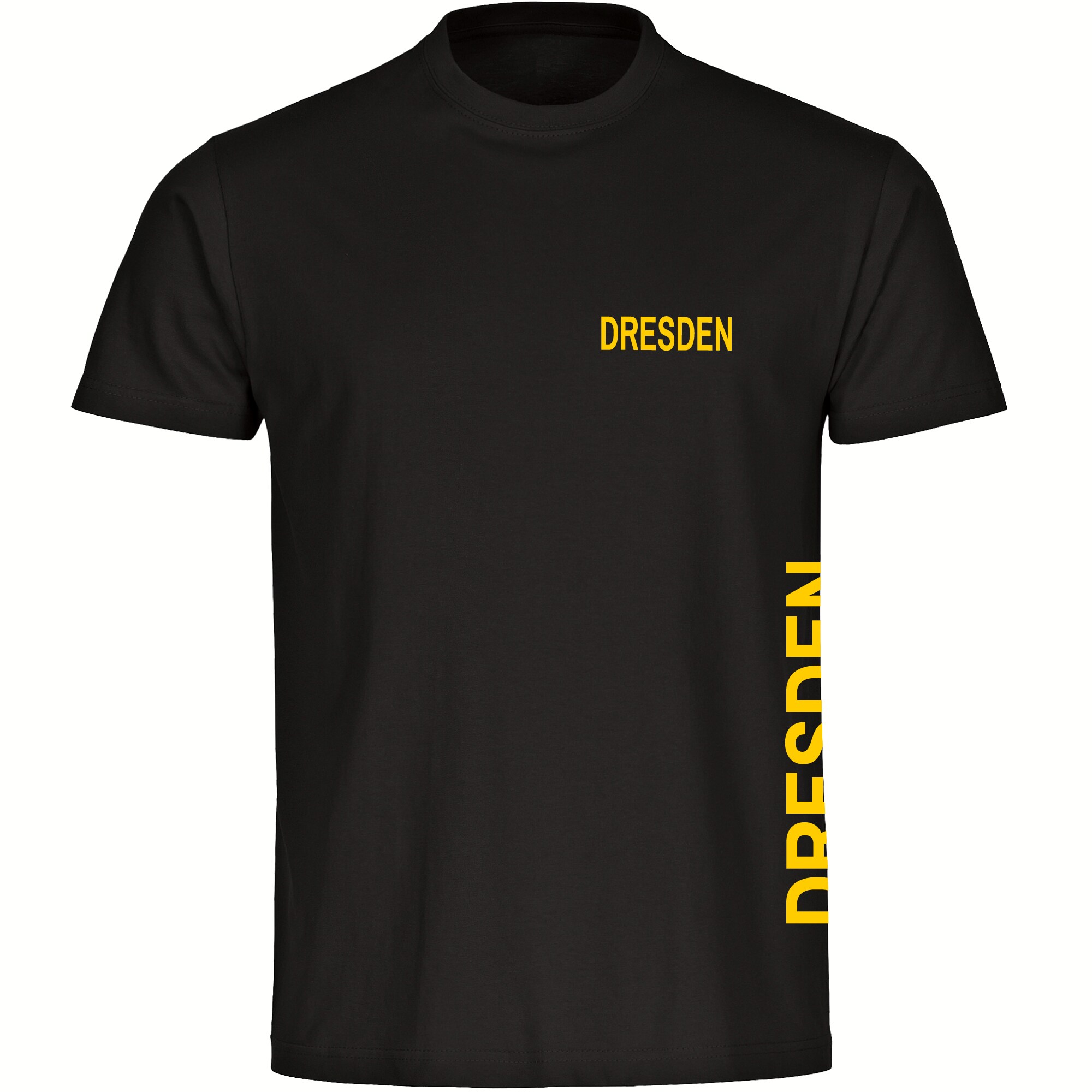 multifanshop Kinder T-Shirt - Dresden - Brust & Seite - Druck gelb - Kind 