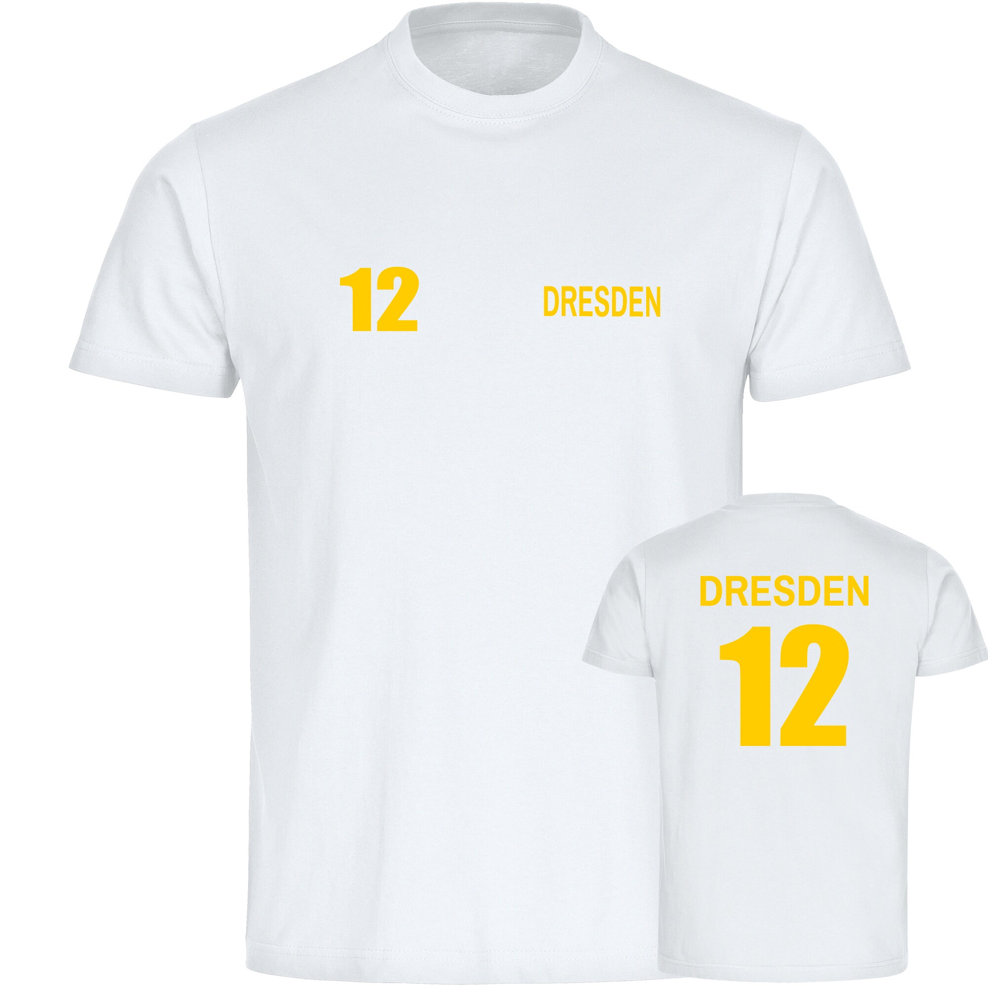 multifanshop Kinder T-Shirt - Dresden - Trikot Nummer 12 - Druck gelb - Kind 