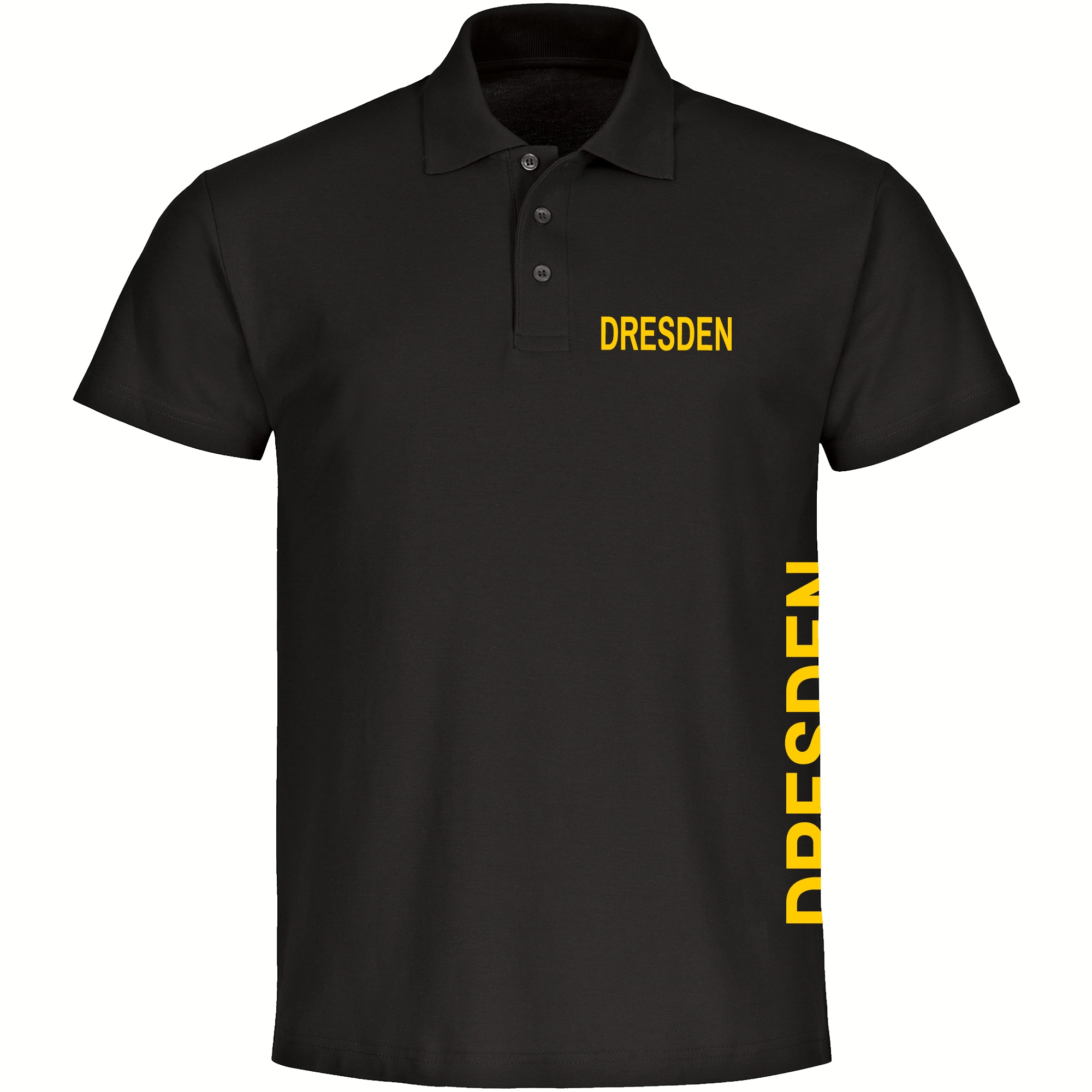 multifanshop Poloshirt - Dresden - Brust & Seite - Druck gelb - Polo 
