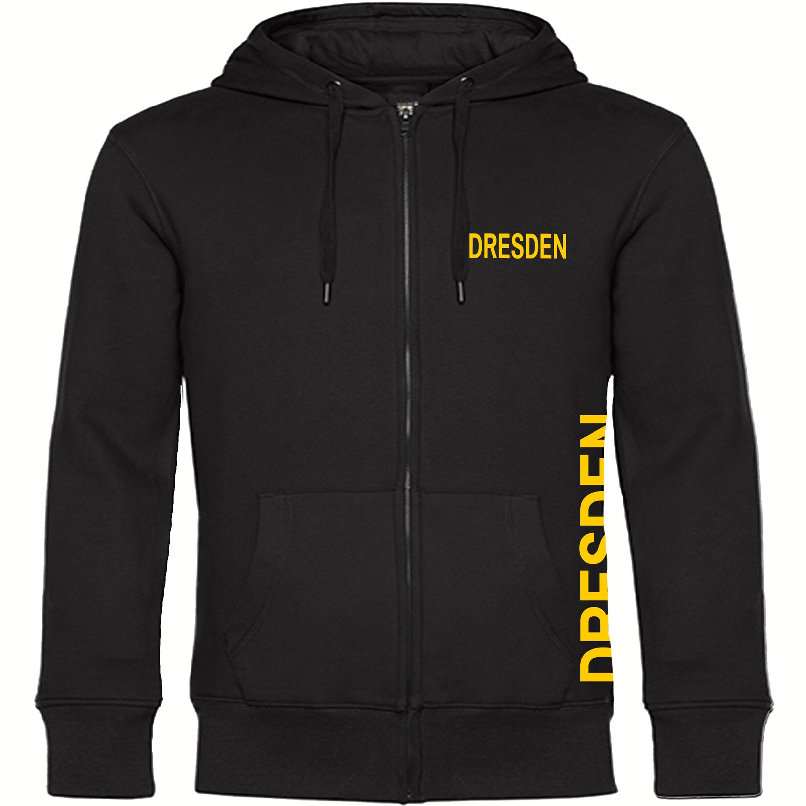Kapuzen Sweatshirt Jacke - Dresden - Brust & Seite - Druck gelb - Sweat