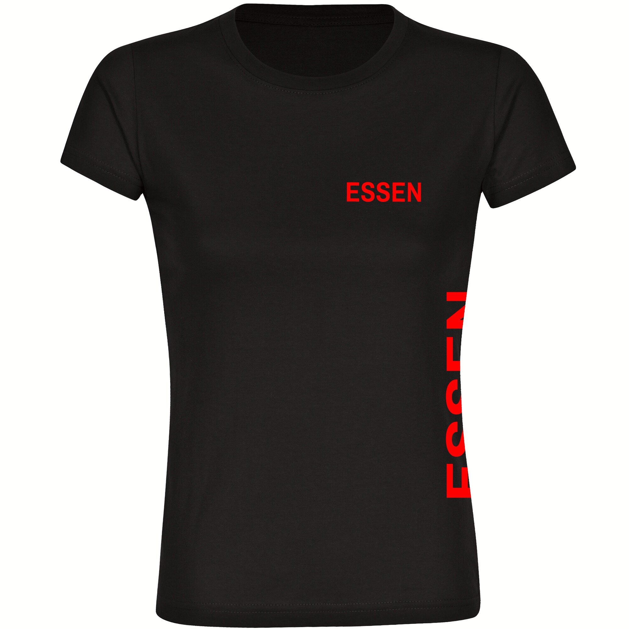 multifanshop Damen T-Shirt - Essen - Brust & Seite - Druck rot - Frauen 