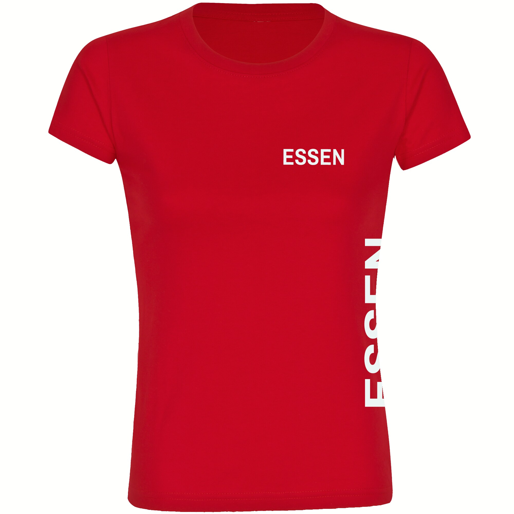 multifanshop Damen T-Shirt - Essen - Brust & Seite - Druck wei&szlig; - Frauen 